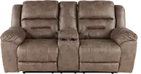 Stoneland Brown Reclining Loveseat with Console