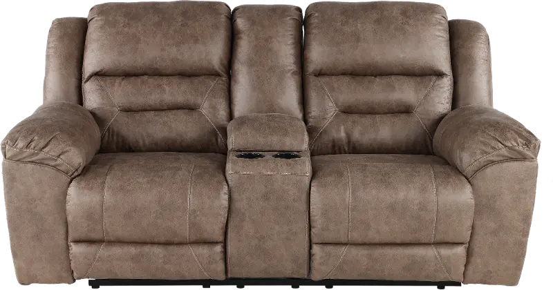 Stoneland Brown Reclining Loveseat with Console
