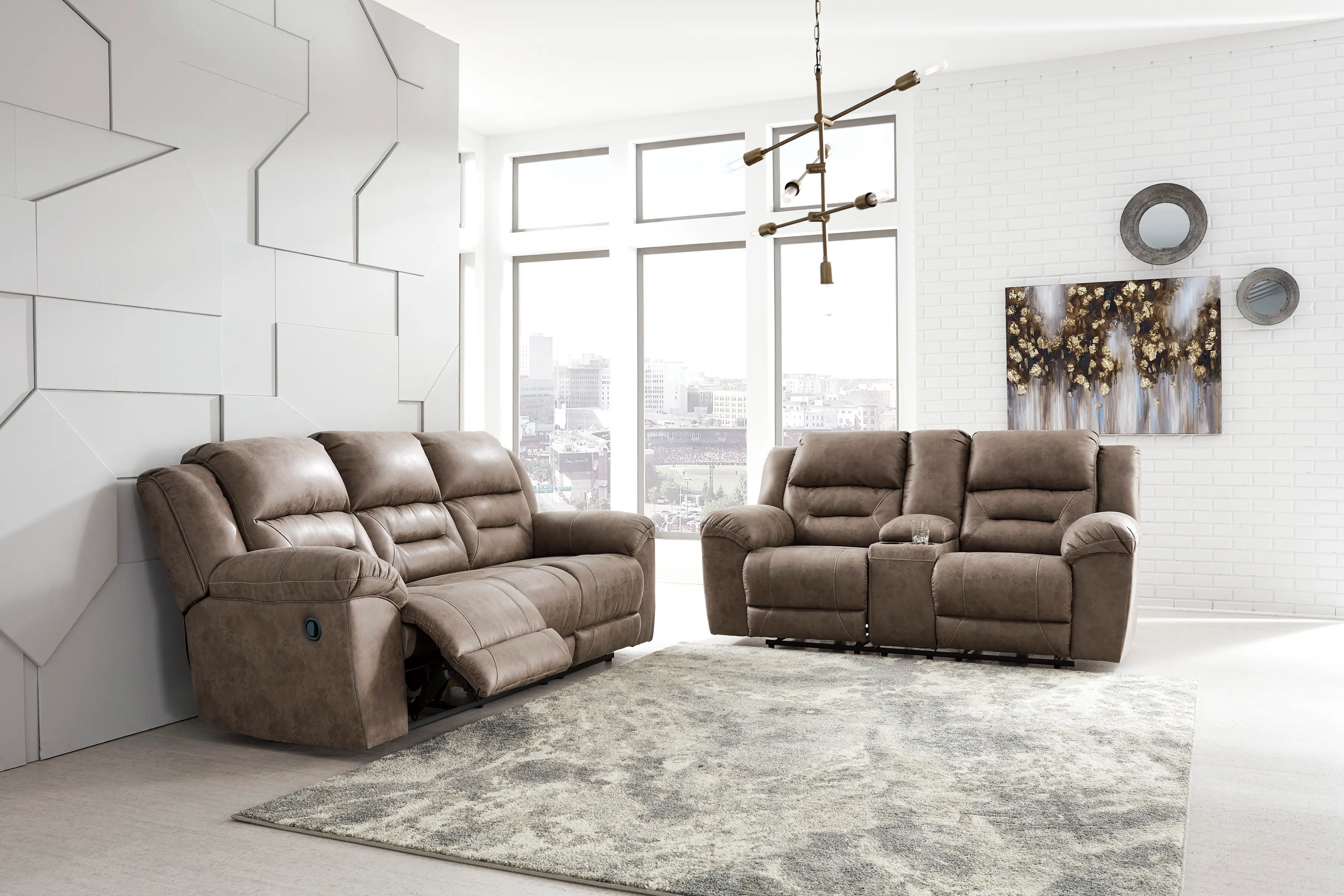 Stoneland Brown Reclining Loveseat with Console-2