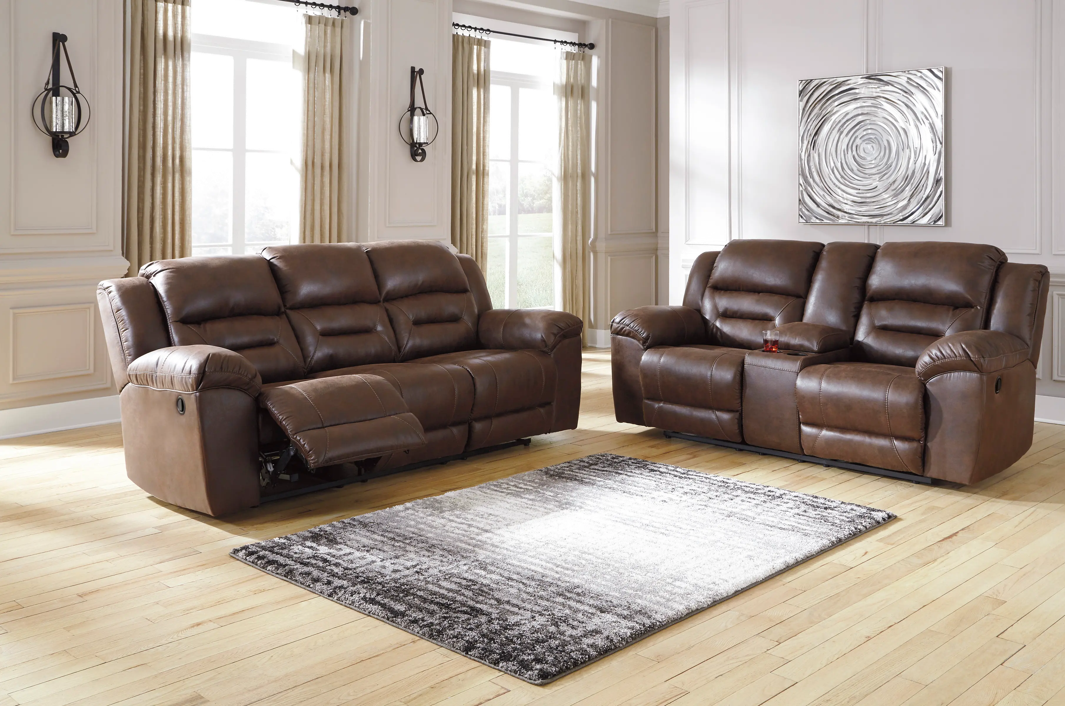 Stoneland Chocolate Brown Casual Reclining Love Seat with Center Console-1