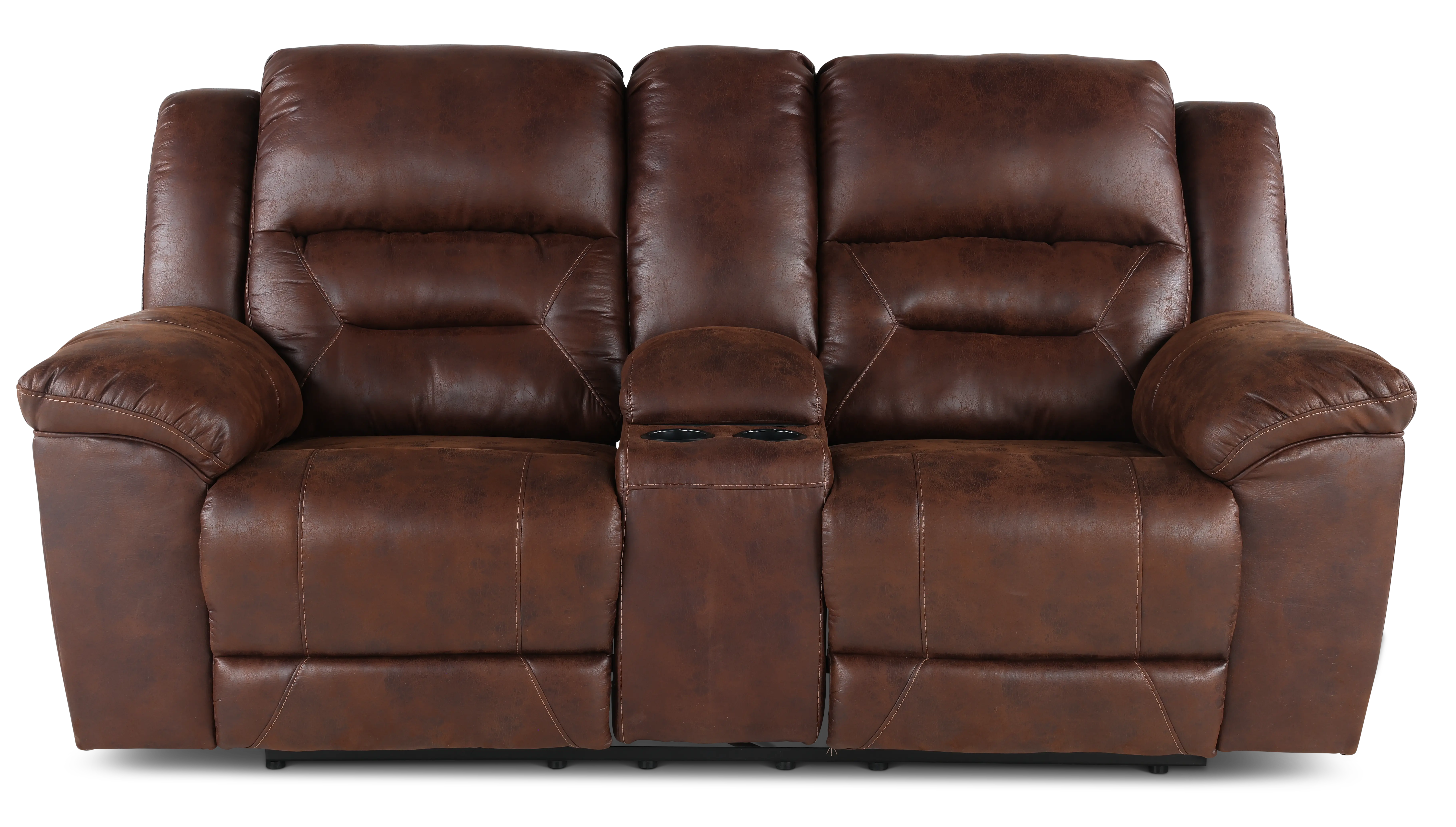 Stoneland Chocolate Brown Reclining Loveseat with Console-1