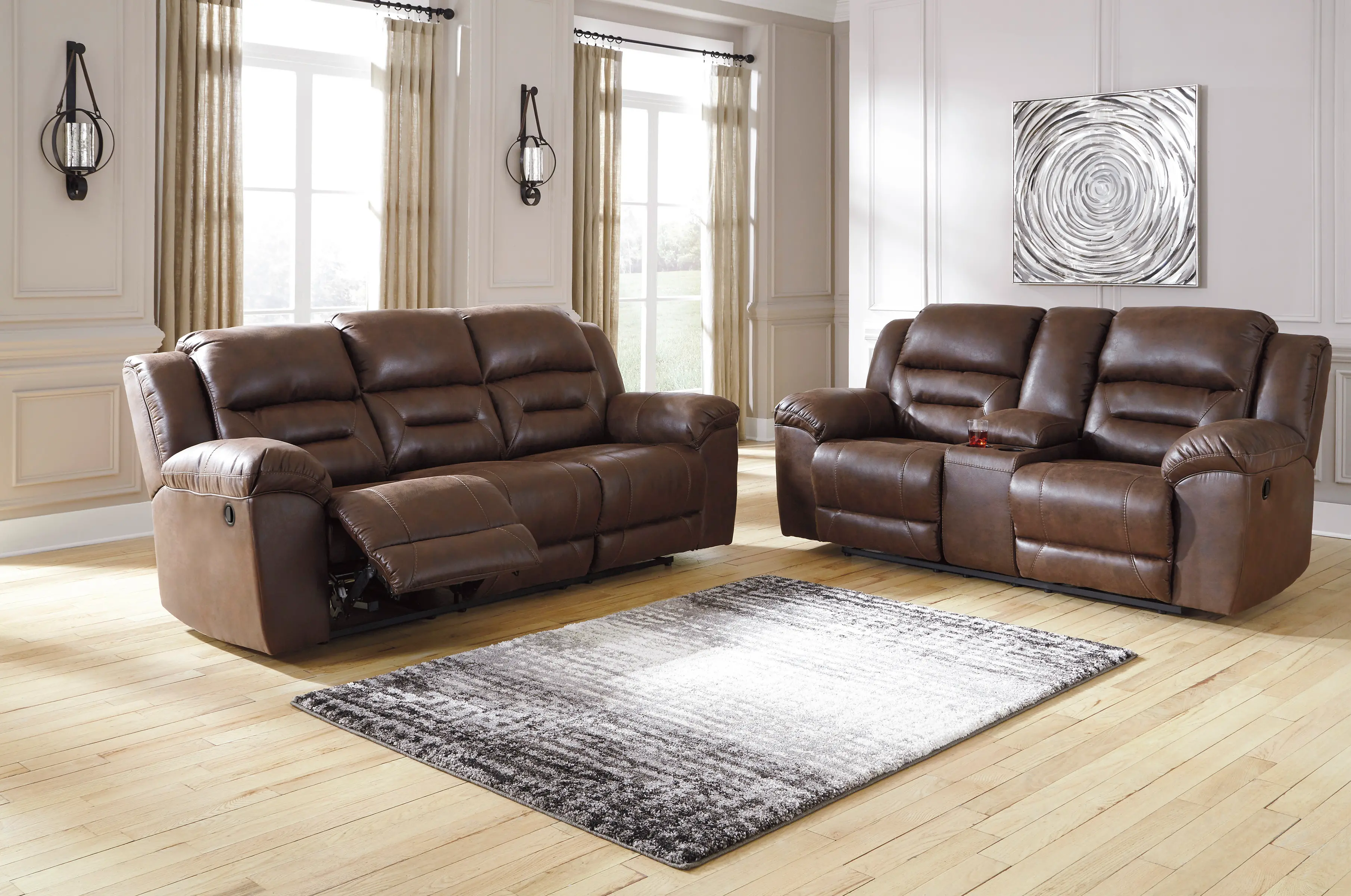 Stoneland Chocolate Brown Reclining Loveseat with Console-2