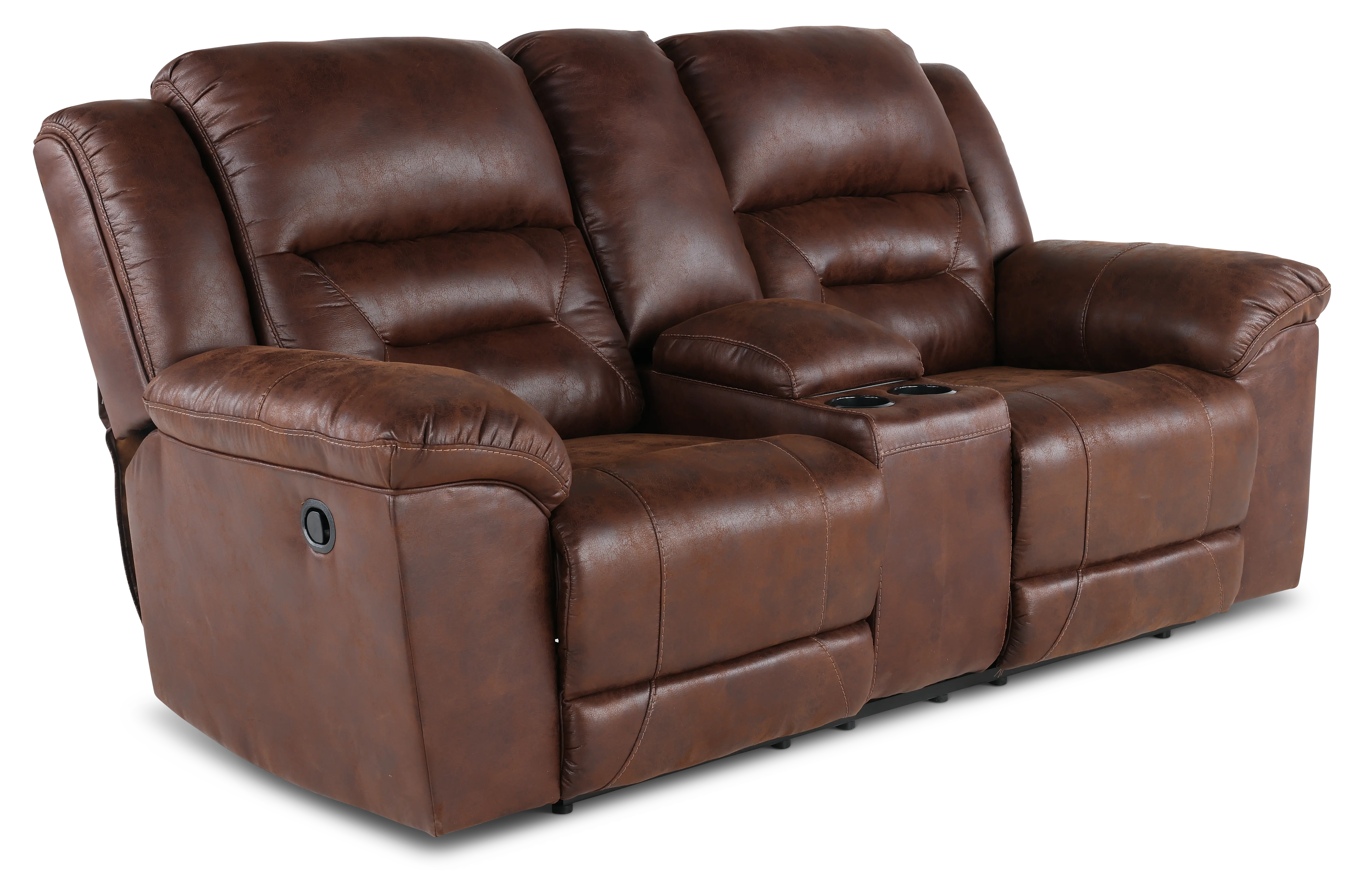 Stoneland Chocolate Brown Reclining Loveseat with Console-4