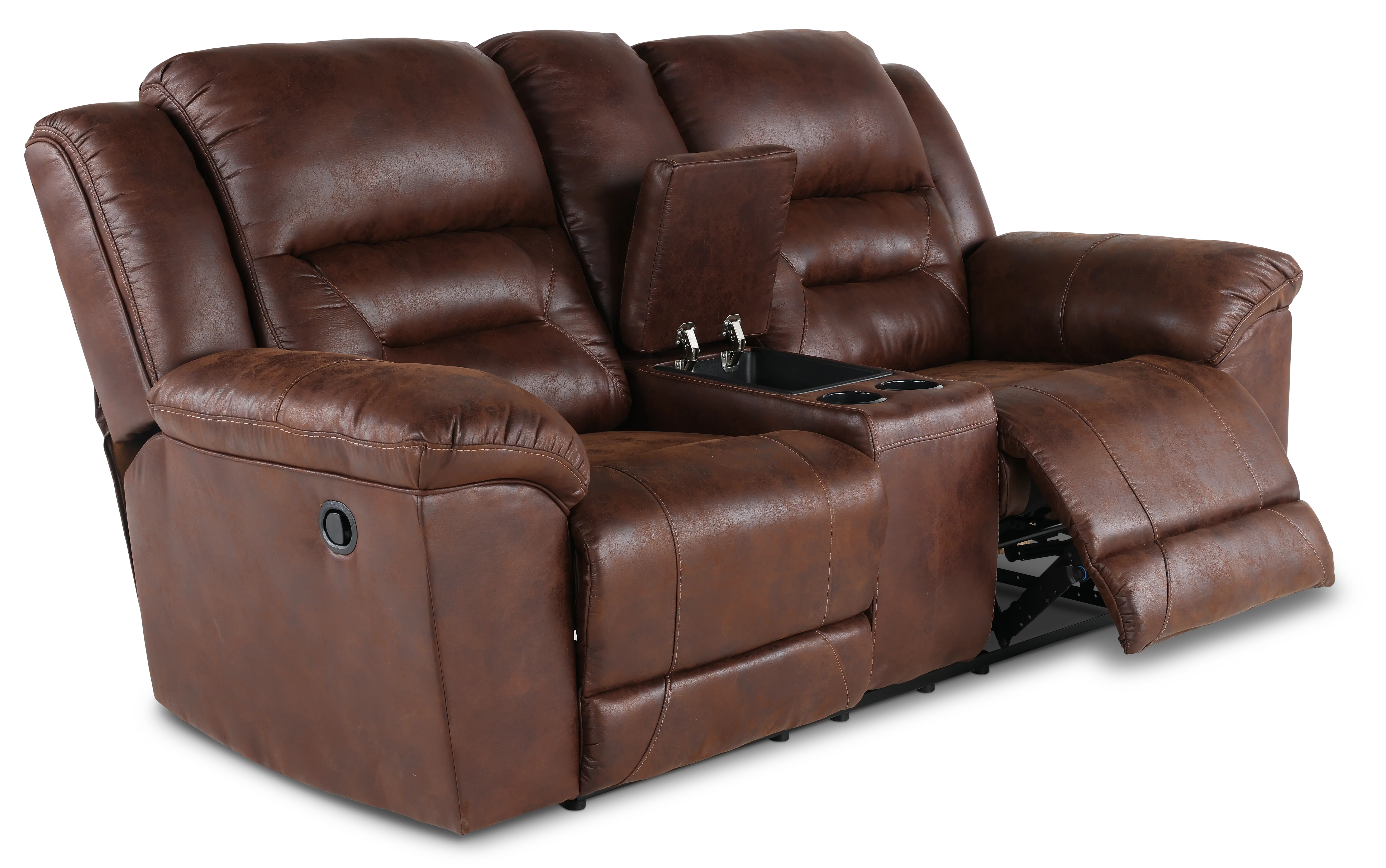 Stoneland Chocolate Brown Reclining Loveseat with Console-5