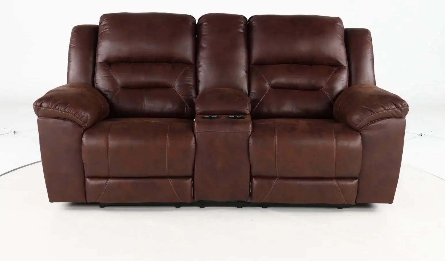 Stoneland Chocolate Brown Reclining Loveseat with Console-9