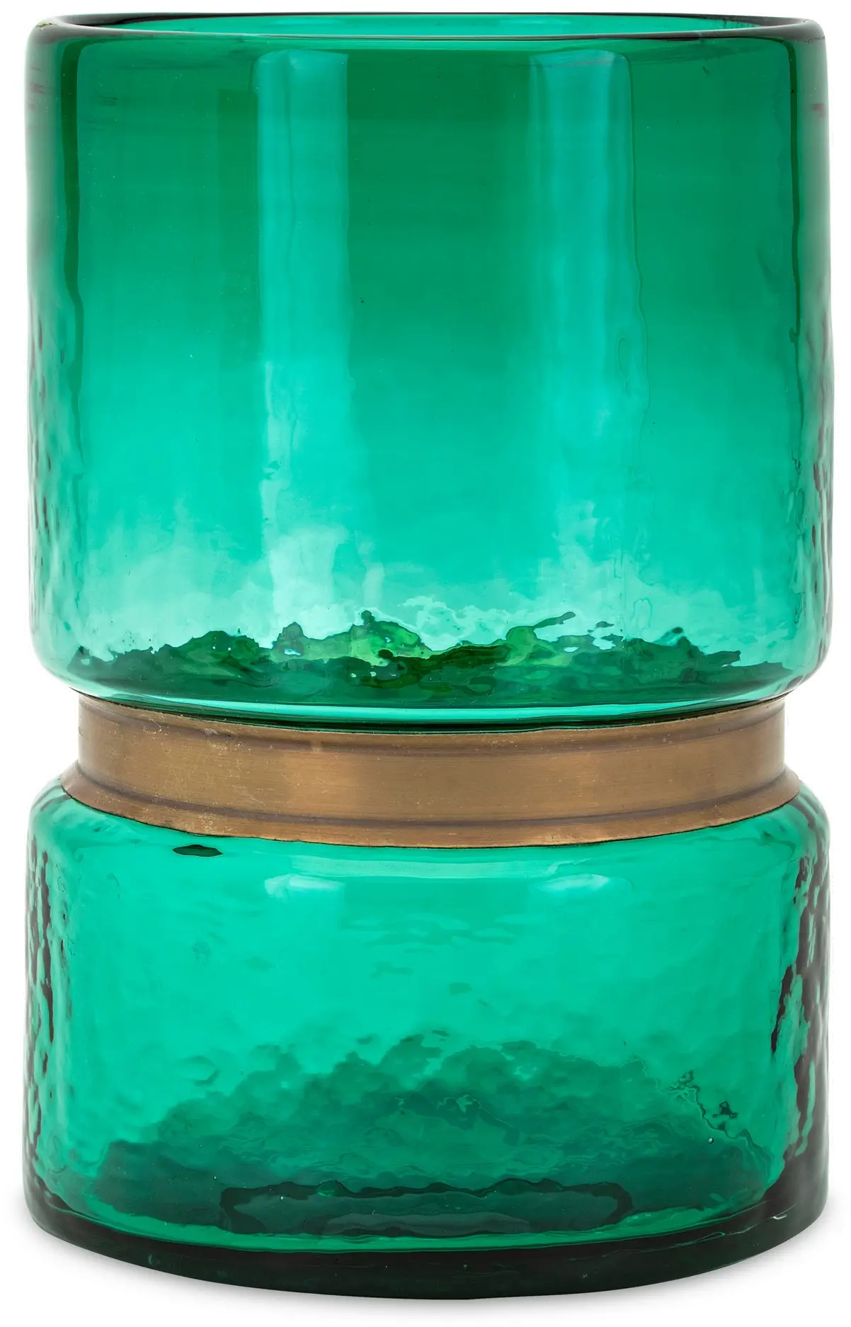 9 Inch Emerald Green Glass and Metal Vase-1