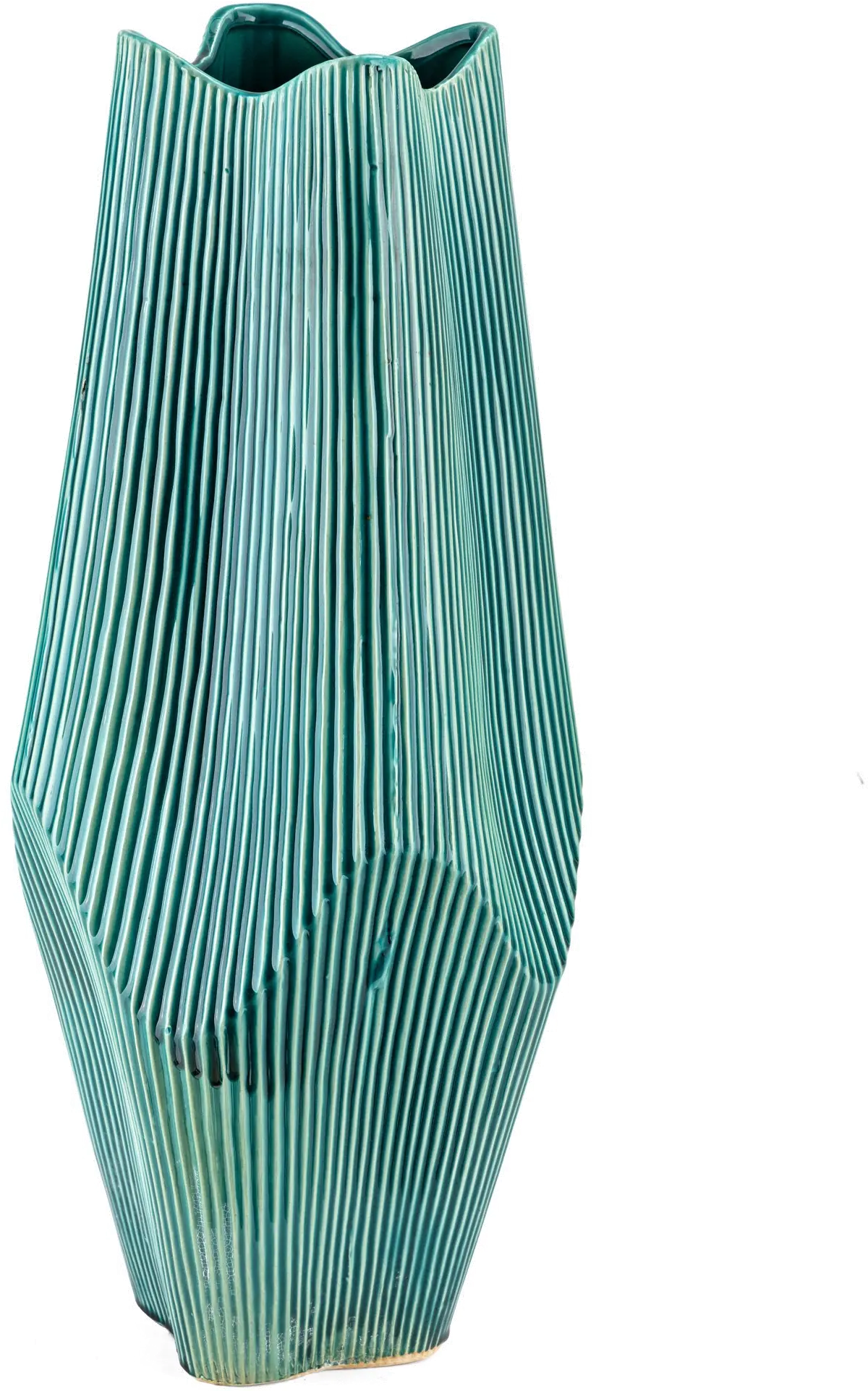 23 Inch Teal Ceramic Vase with Vertical Ribbed Detailing-1
