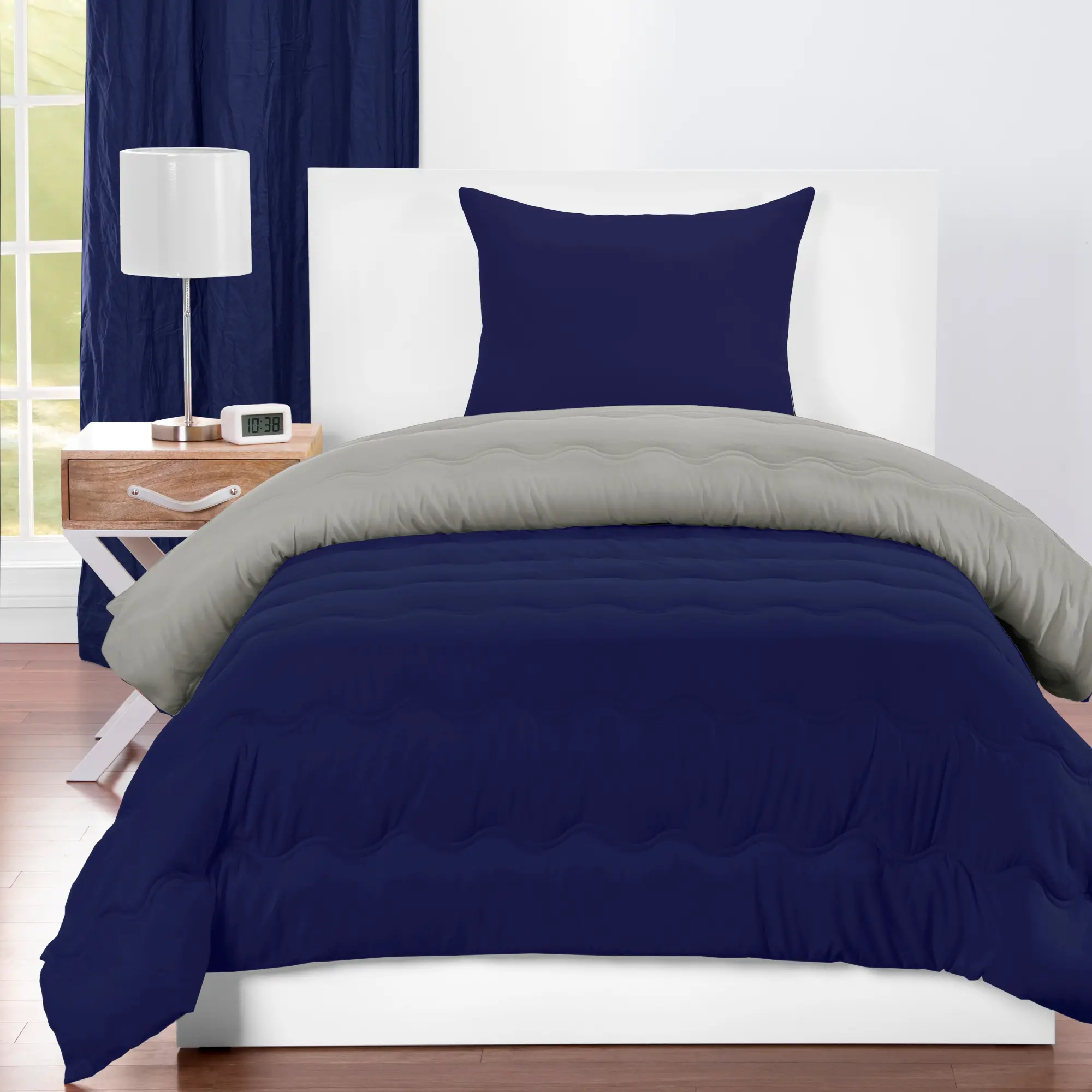 Navy Blue and Gray Twin 3 Piece Bedding Collection - Dublin-2