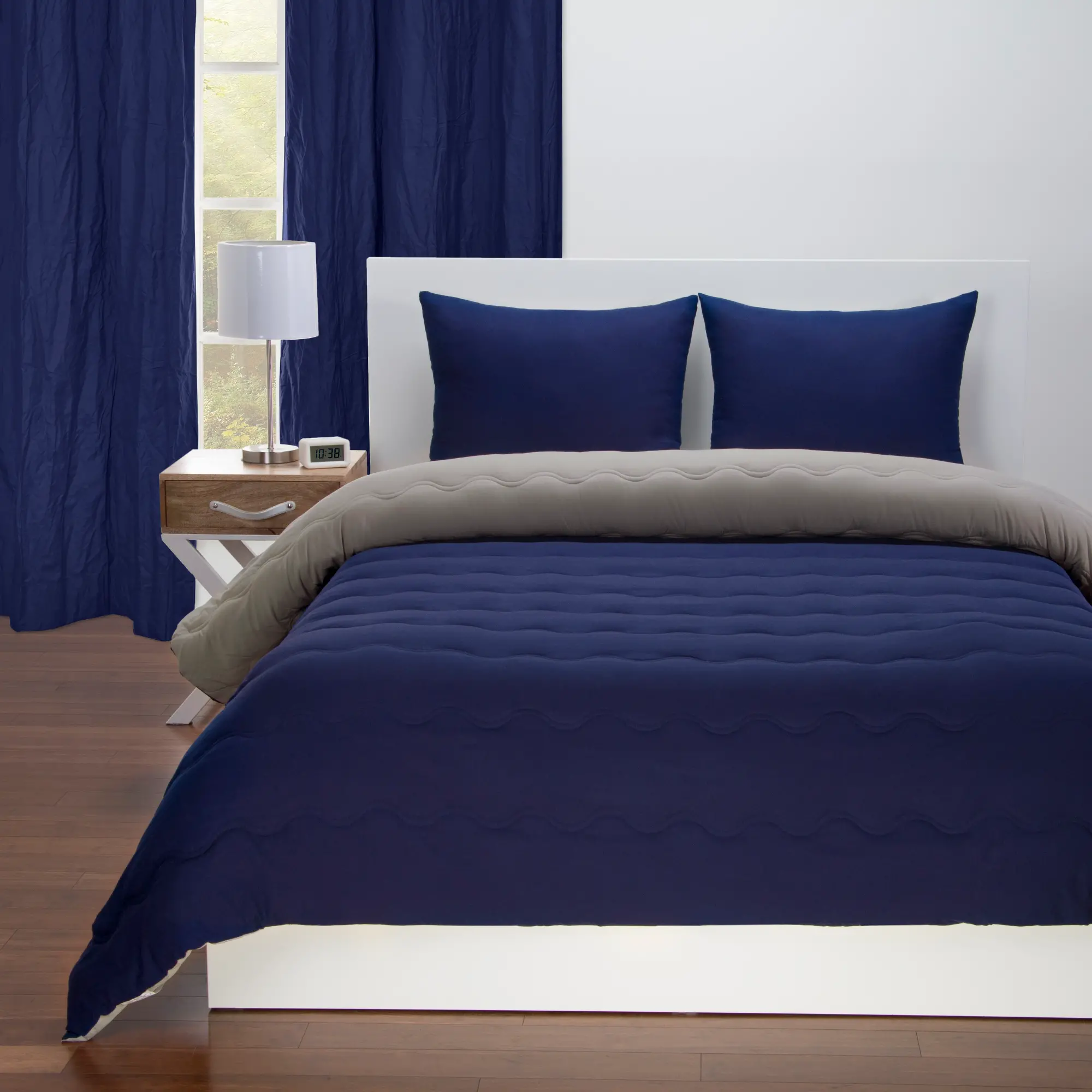 Navy Blue and Gray Full 5 Piece Bedding Collection - Dublin-2