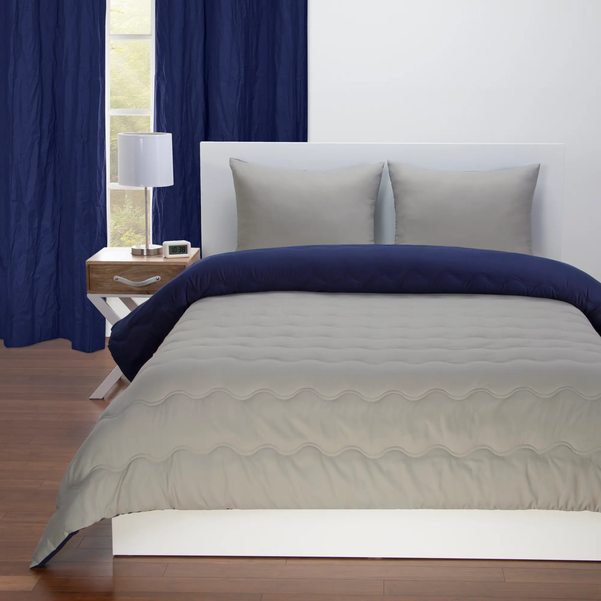 Navy Blue and Gray Full 5 Piece Bedding Collection - Dublin-3