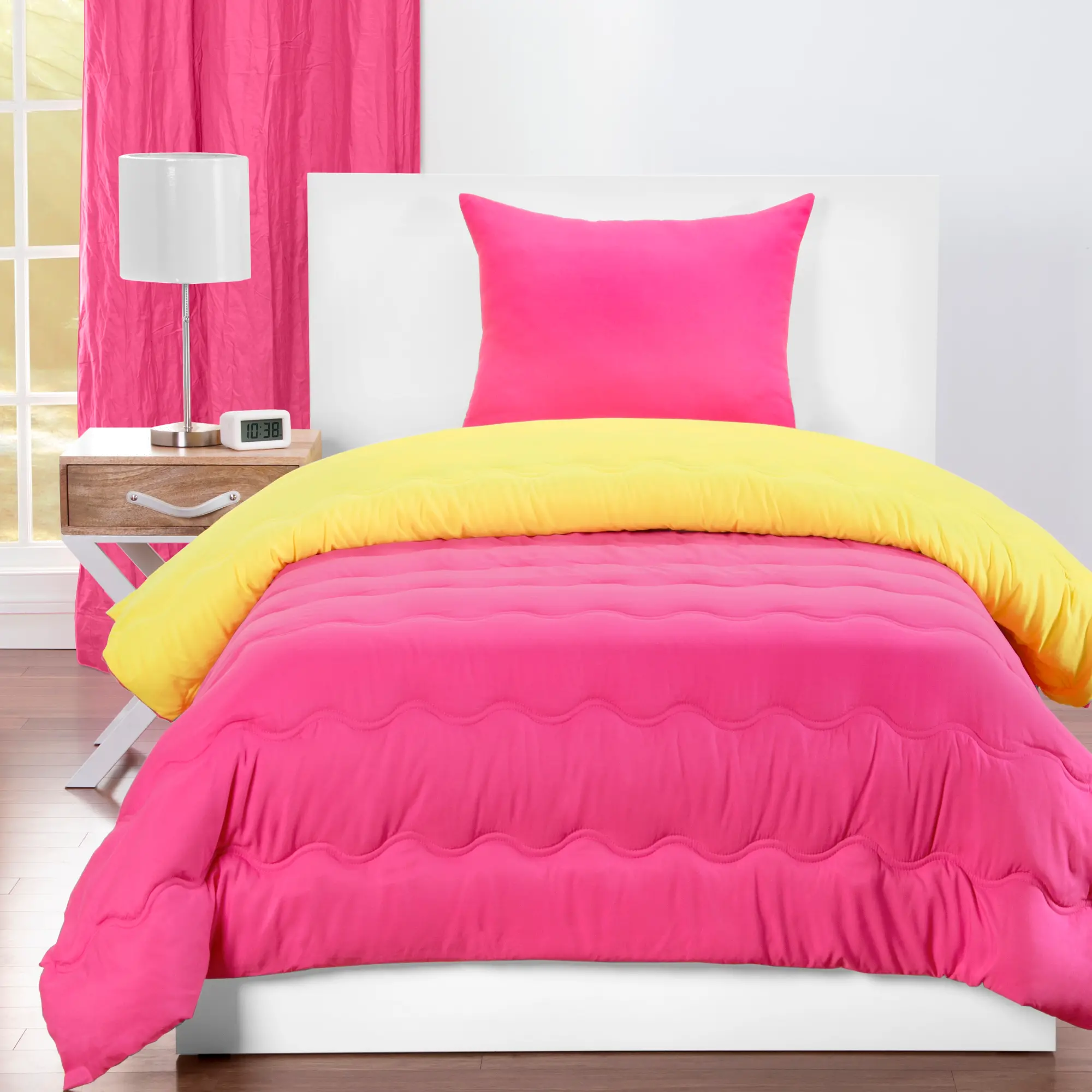 Hot Magenta Pink and Lemon Yellow Twin 3 Piece Bedding Collection-2