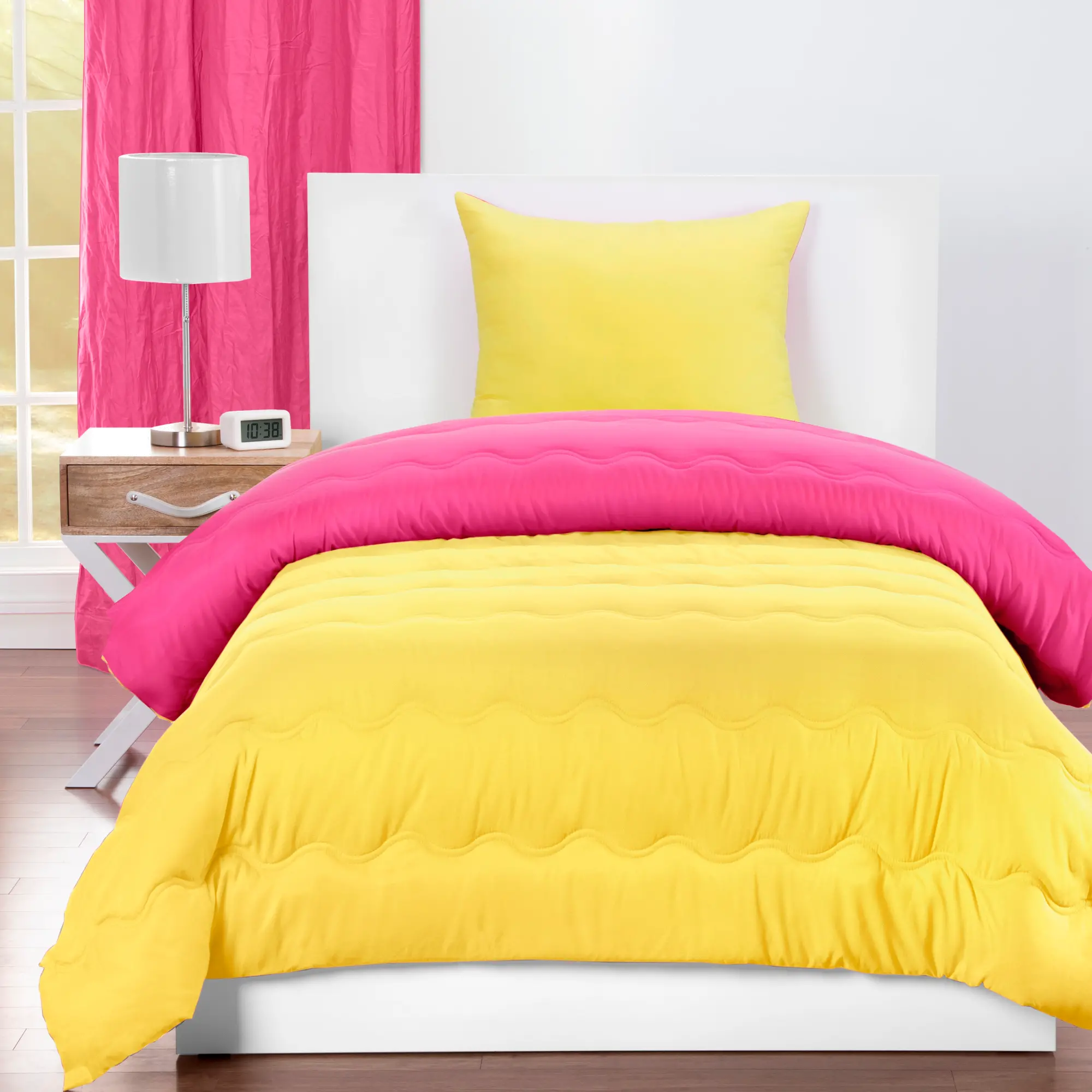 Hot Magenta Pink and Lemon Yellow Twin 3 Piece Bedding Collection-3