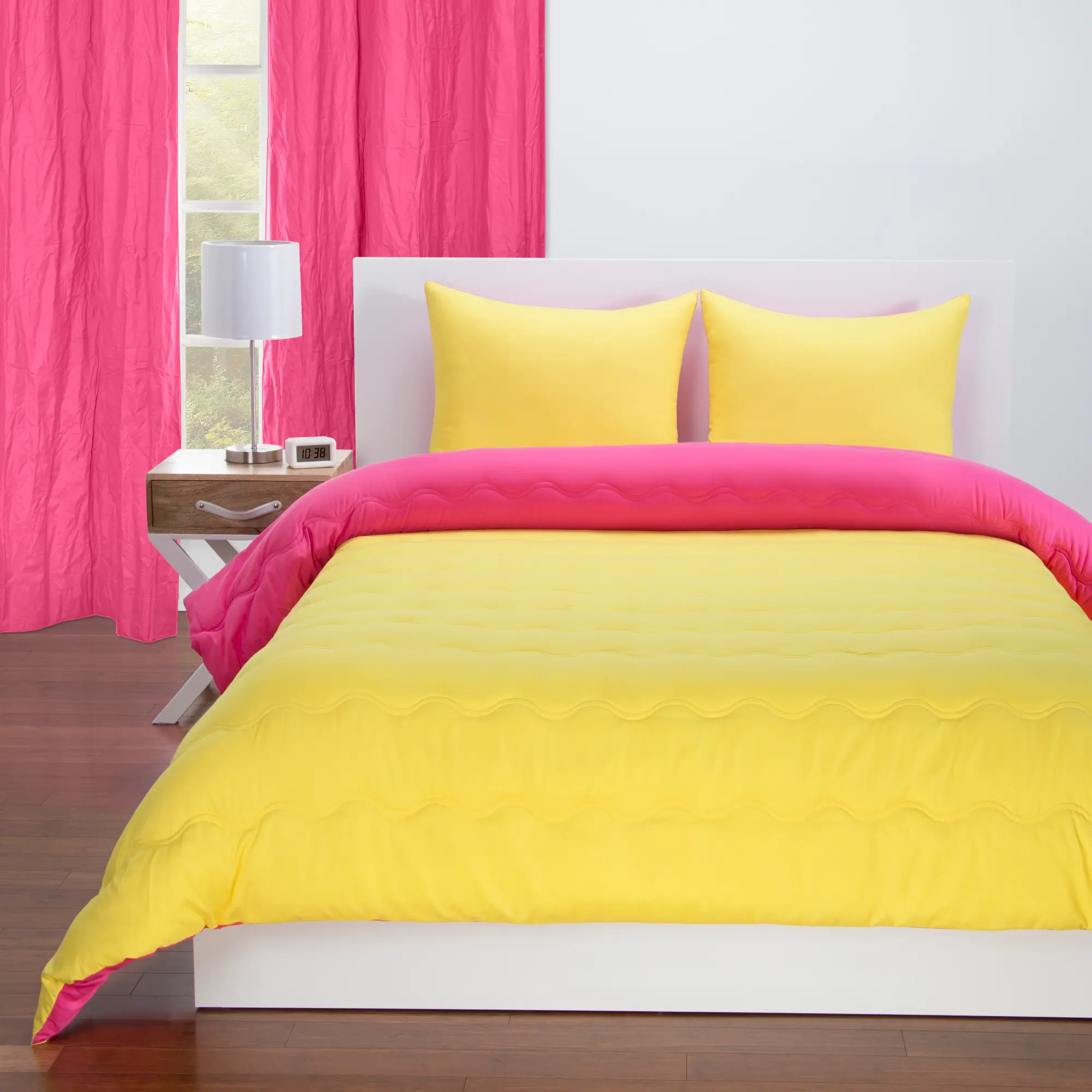 Hot Magenta Pink and Lemon Yellow Full 5 Piece Bedding Collection-3