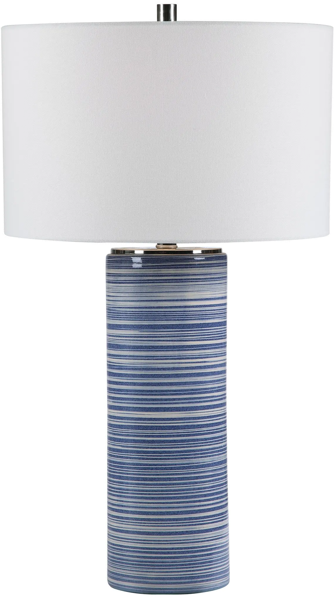 White and Indigo Blue Striped Glaze Ceramic Table Lamp-1