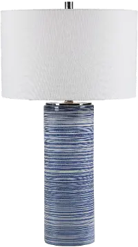 White and Indigo Blue Striped Glaze Ceramic Table Lamp