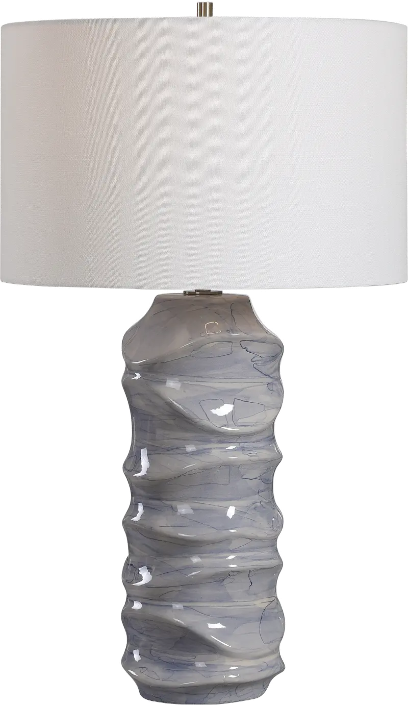 Blue and White Ceramic Sculpted Table Lamp - Waves
