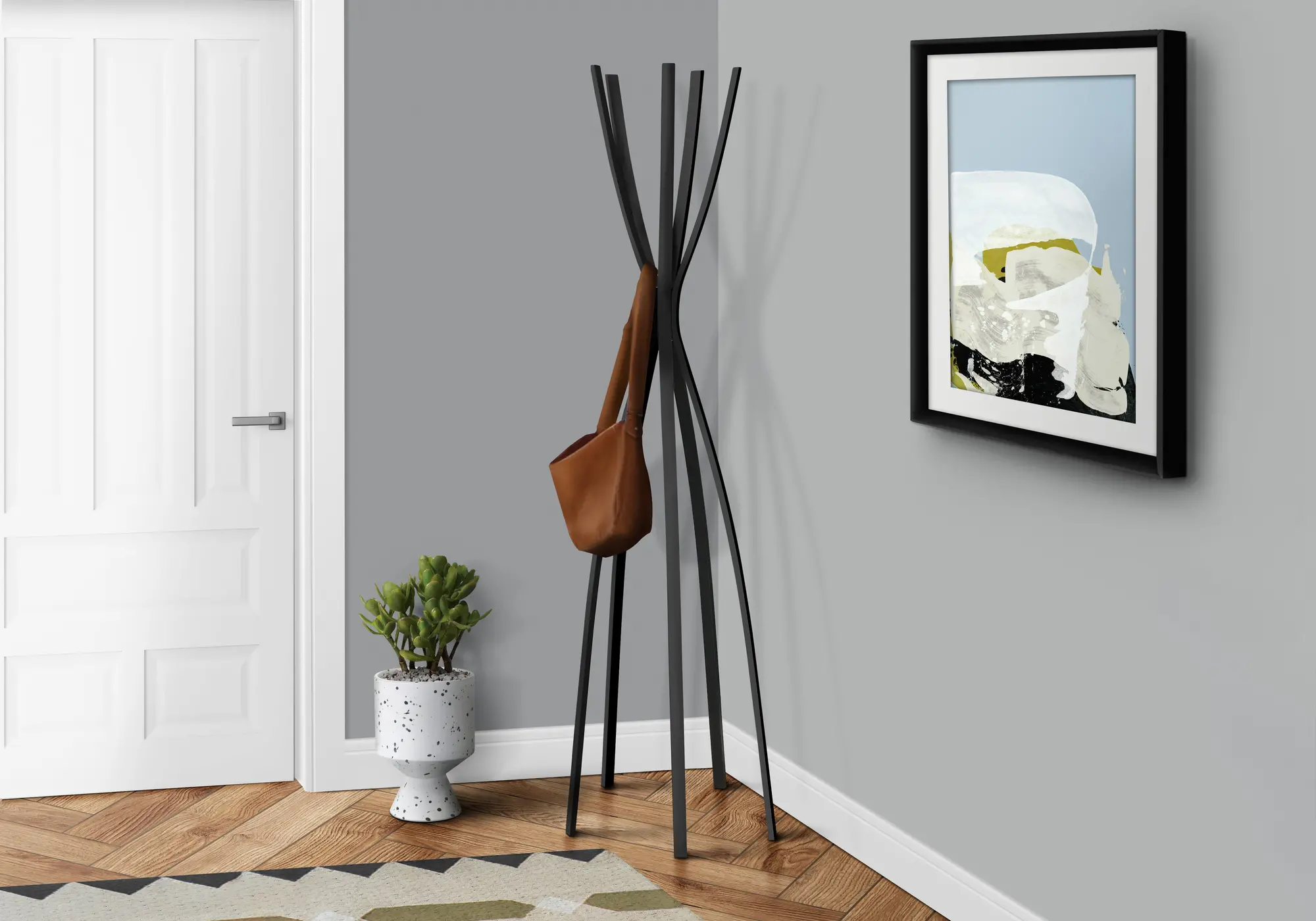 Contemporary Satin Black Metal Coat Rack-2