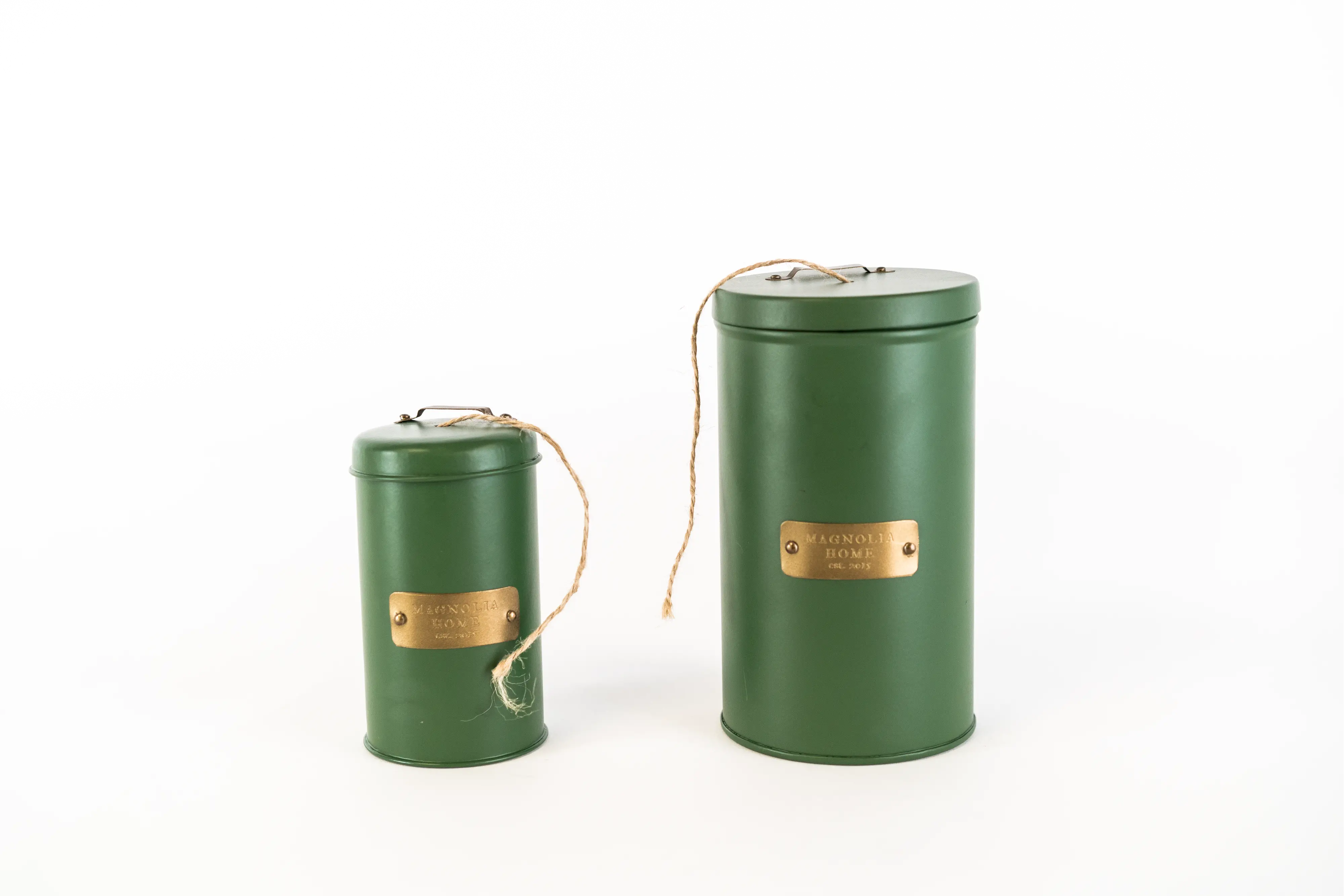 90991632B48 Magnolia Home Furniture 4 Inch Green and Brass Metal Canister-1