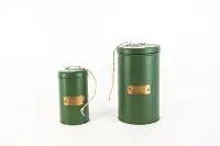 90991632B48 Magnolia Home Furniture 4 Inch Green and Brass Metal Canister