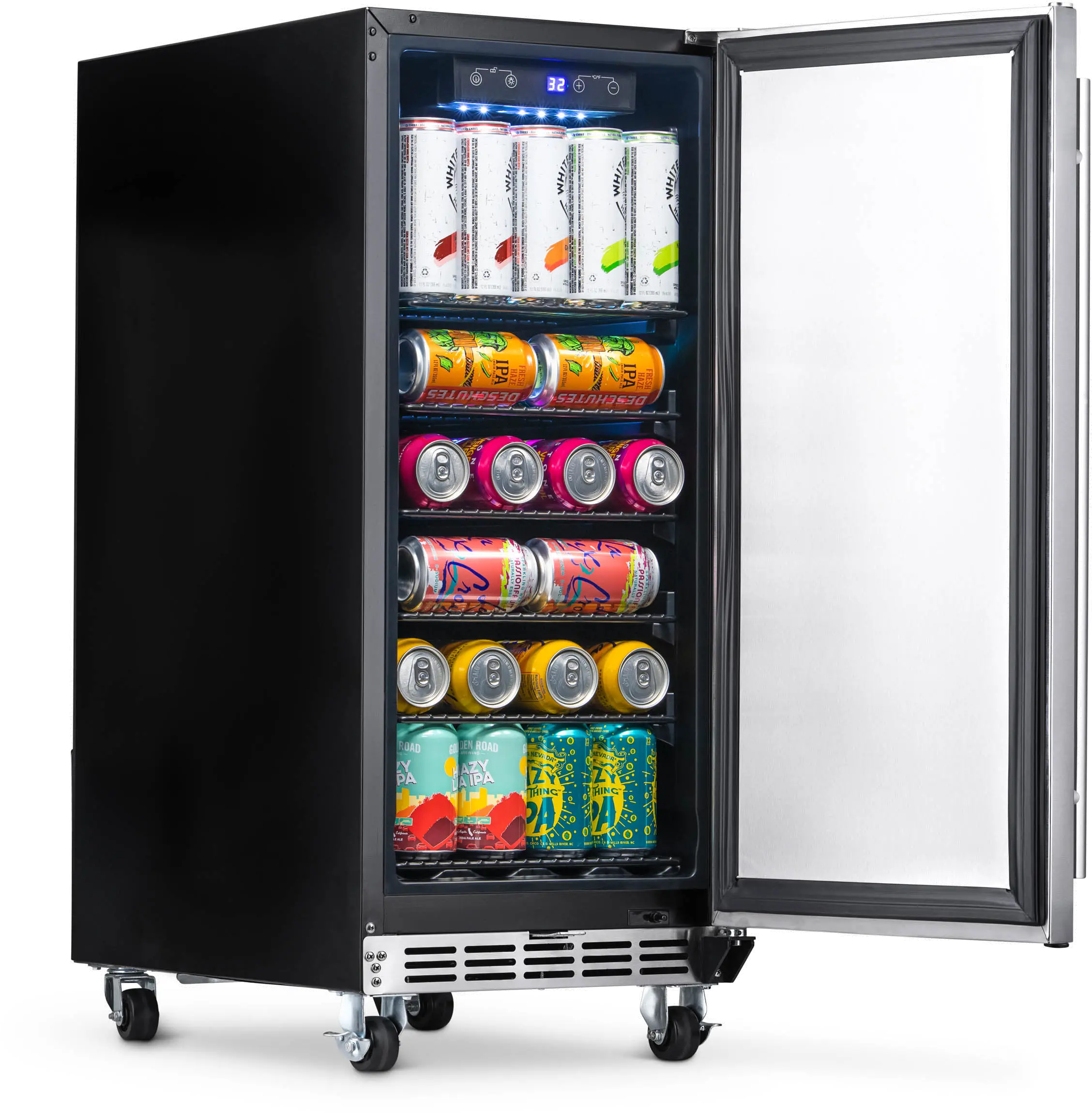 NOF090SS00 NewAir 15 Inch Built In Beverage Mini Refrigerator - 96 Cans, Weatherproof Stainless Steel-4
