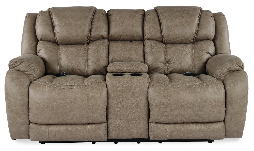 Daytona Mushroom Tan Power Reclining Loveseat with Console