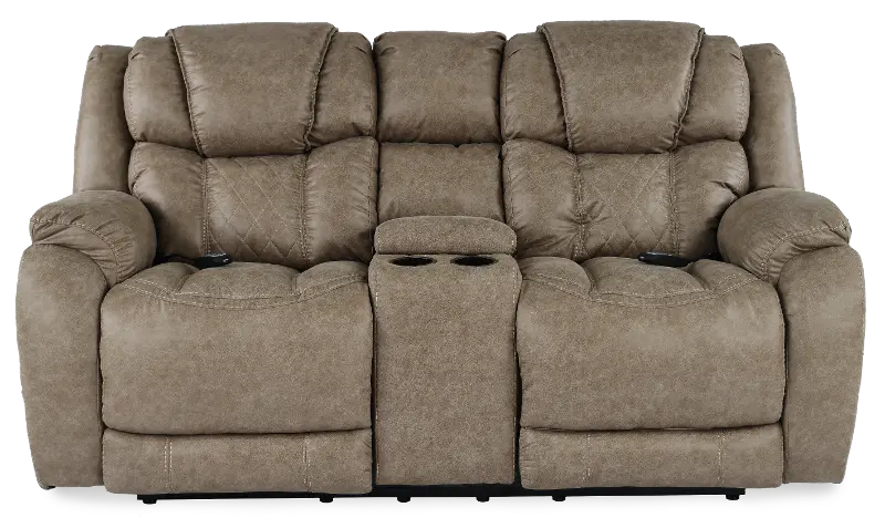 Daytona Mushroom Tan Power Reclining Loveseat with Console