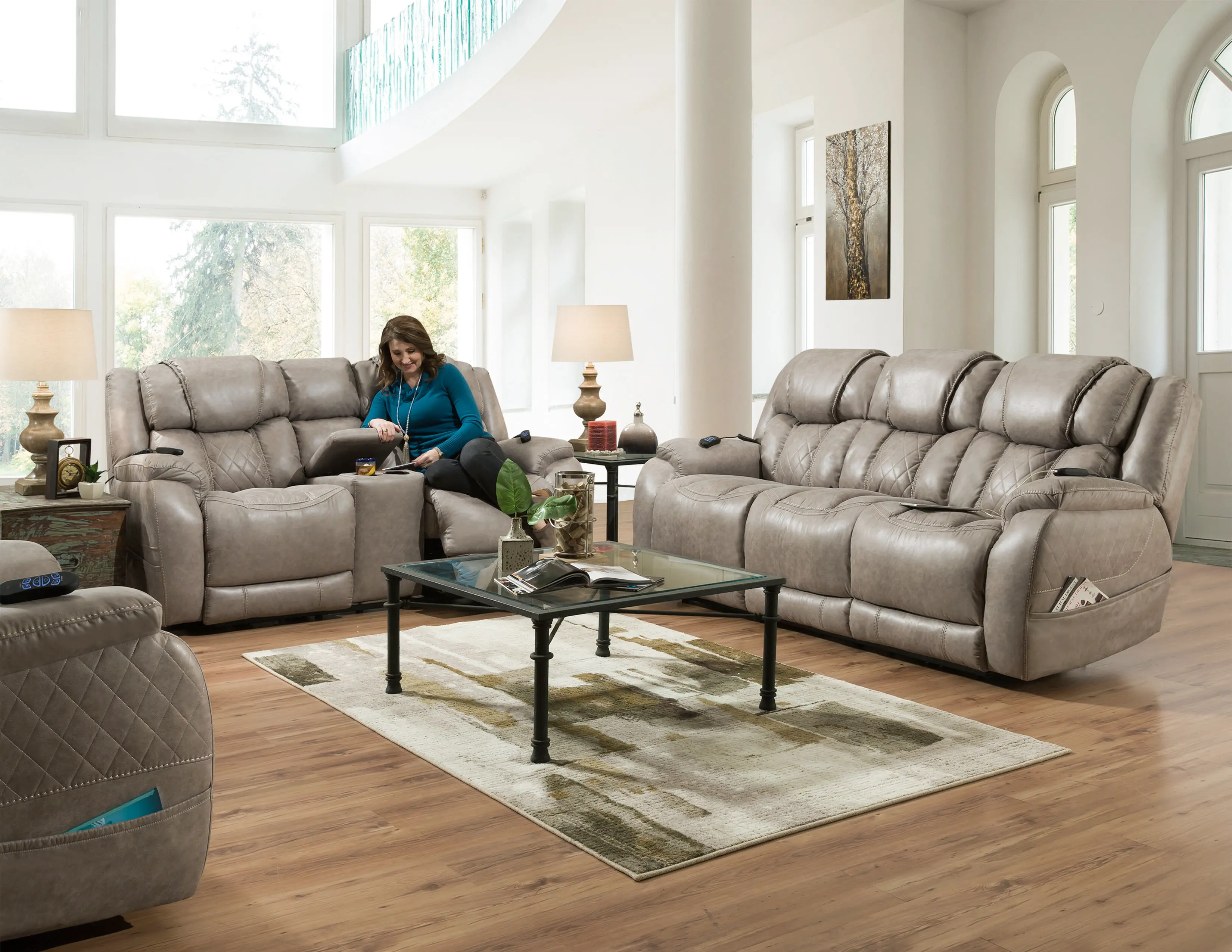 Daytona Mushroom Tan Power Reclining Loveseat with Console-2