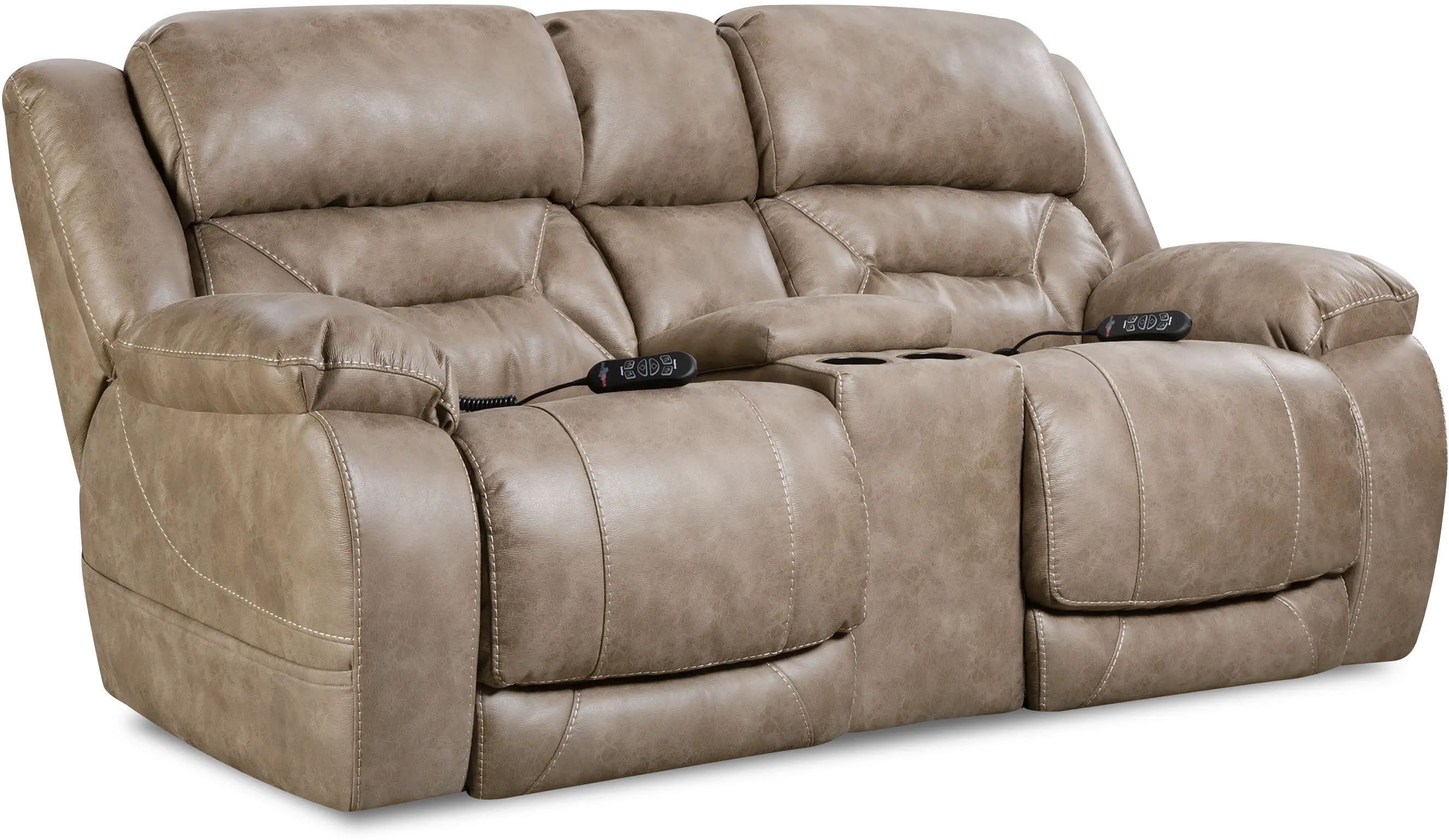Enterprise Light Mushroom Brown Power Reclining Love Seat with Power Headrests-1