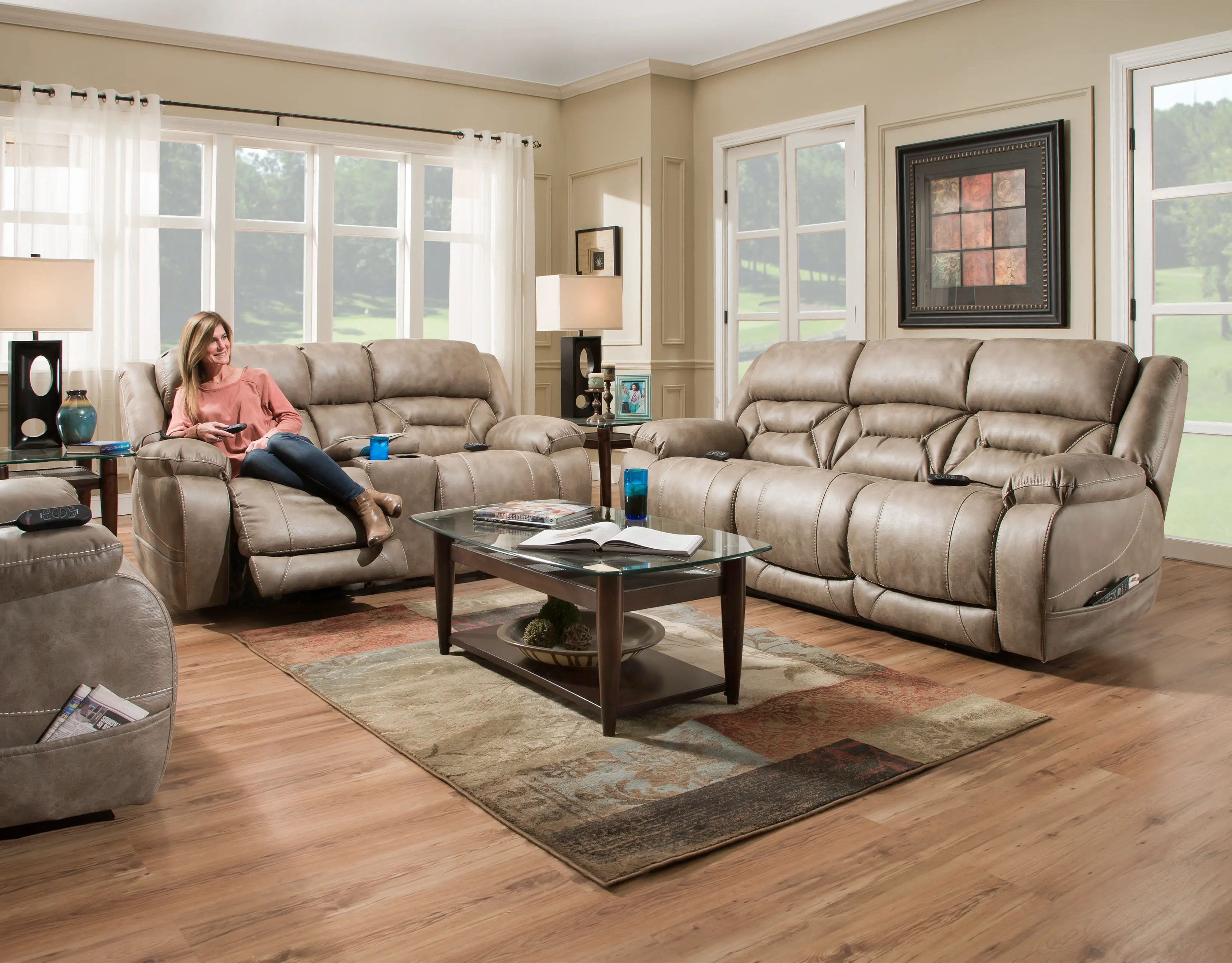 Enterprise Light Mushroom Brown Power Recliner with Power Headrest-2