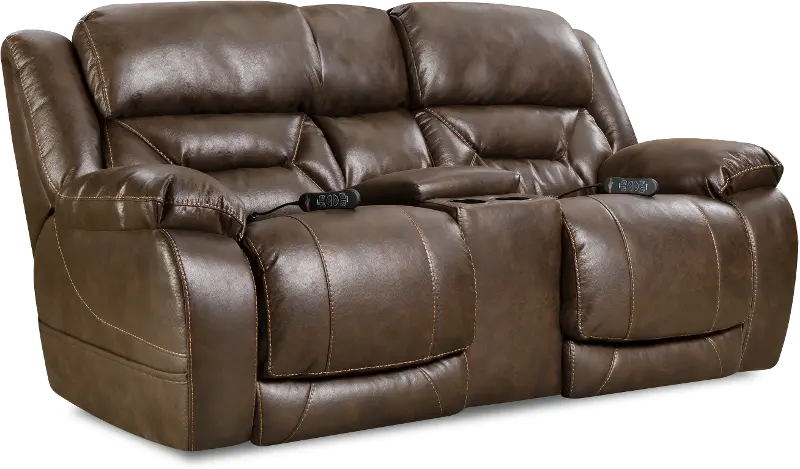 Enterprise Walnut Brown Power Reclining Love Seat with Power Headrests