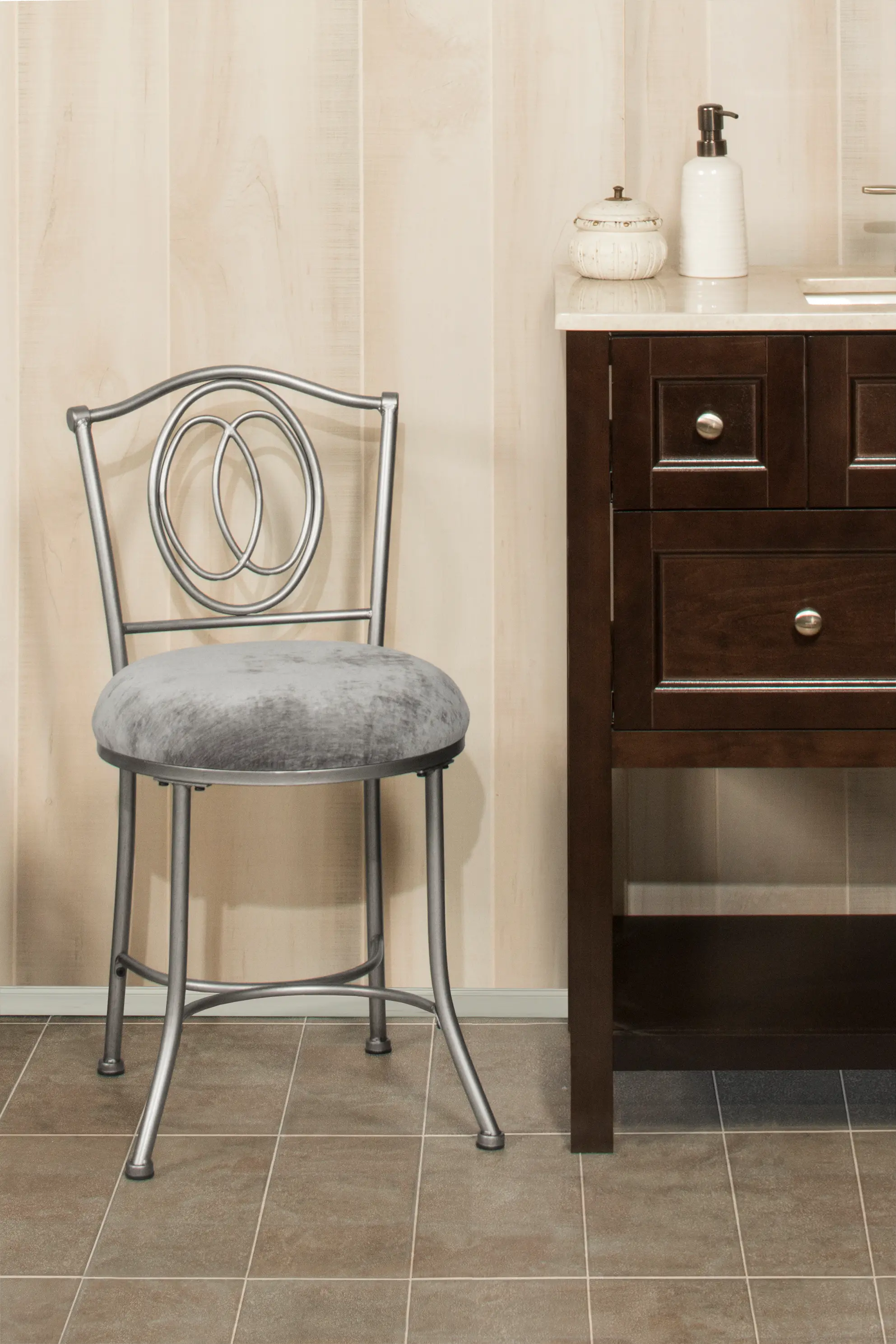Traditional Pewter Vanity Stool - Emerson-2