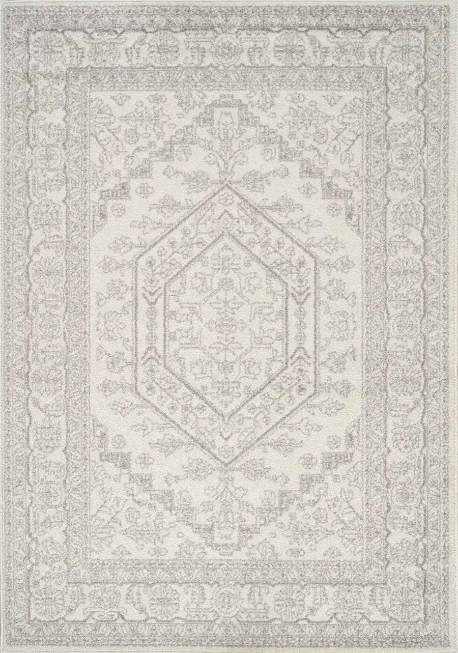 8 x 11 Large Elegant White Faded Area Rug - Focus-1
