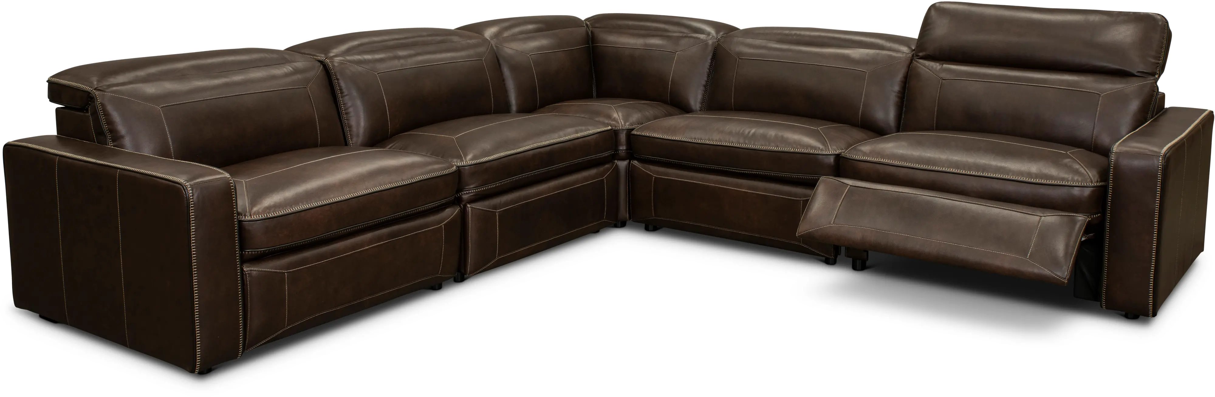 Spaces Brown Leather 5 Piece Power Reclining Sectional-1