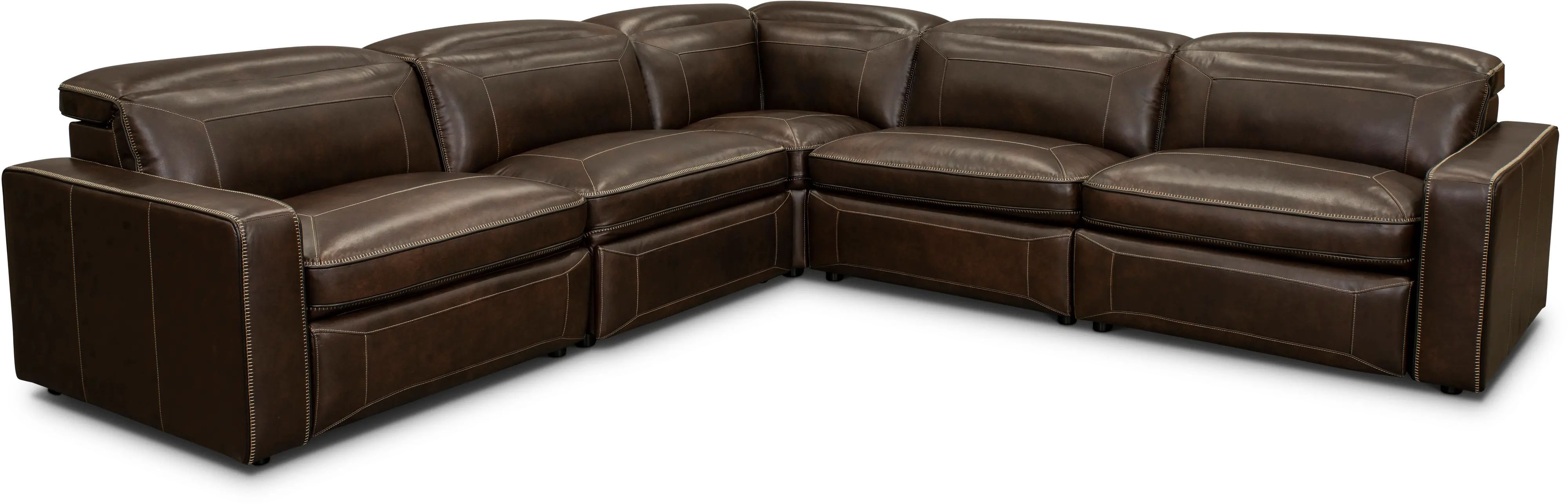 Spaces Brown Leather 5 Piece Power Reclining Sectional-3