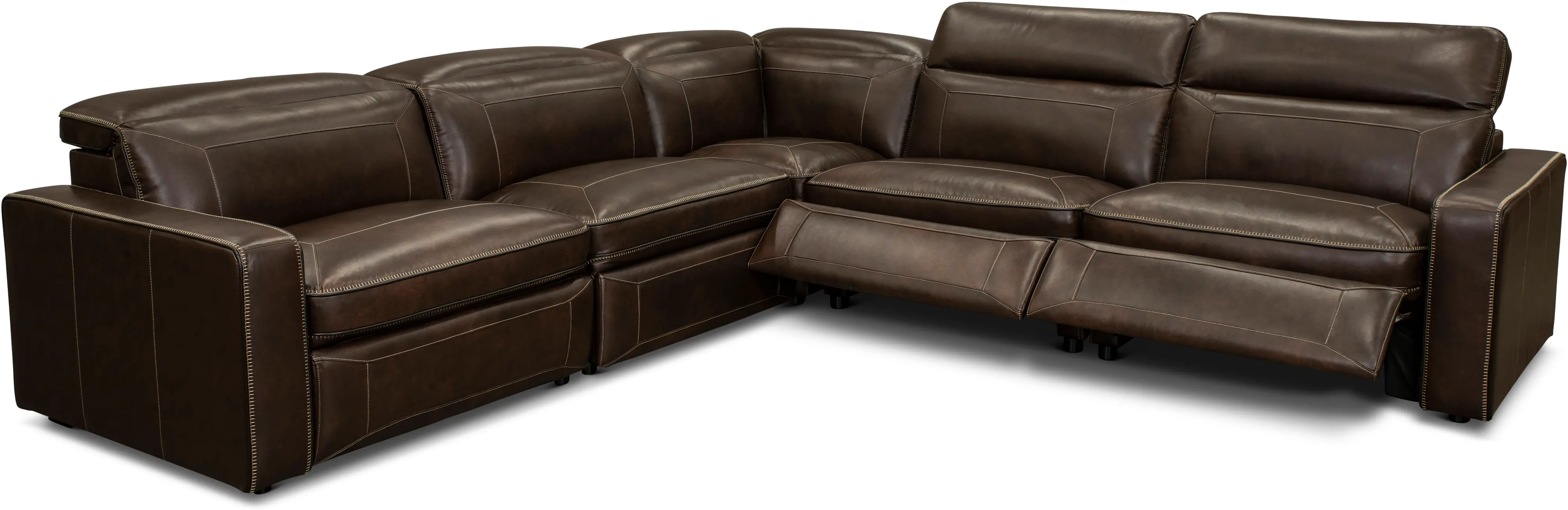 Spaces Brown Leather 5 Piece Power Reclining Sectional-4