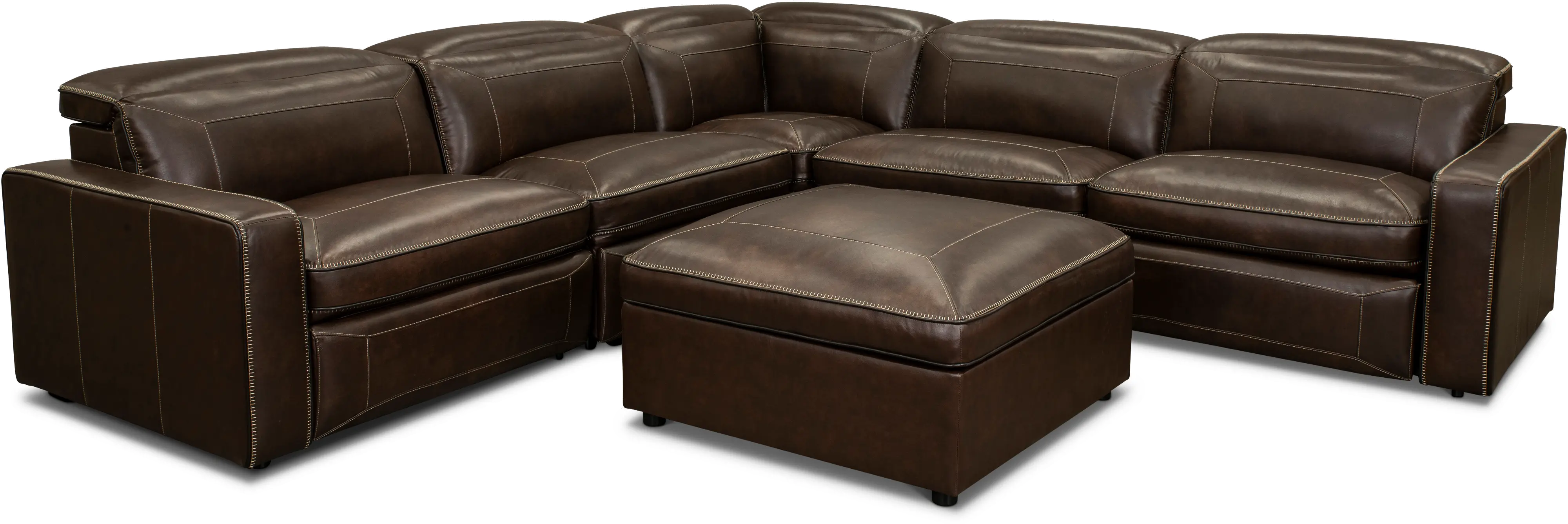 Spaces Brown Leather 5 Piece Power Reclining Sectional-5