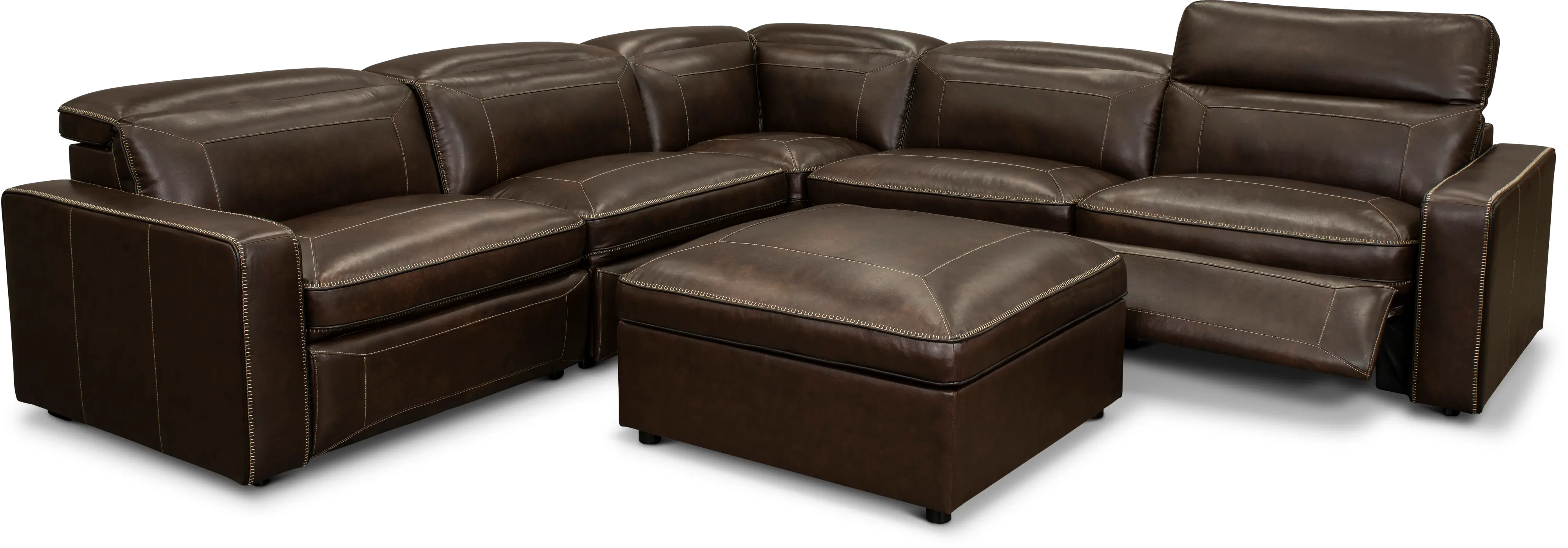 Spaces Brown Leather 5 Piece Power Reclining Sectional-6