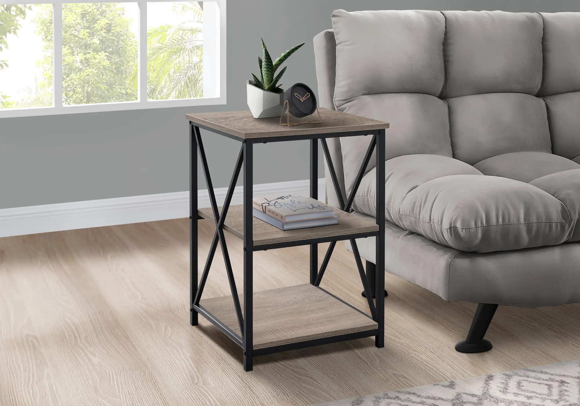 Taupe and Gray End Table - X Frame-2