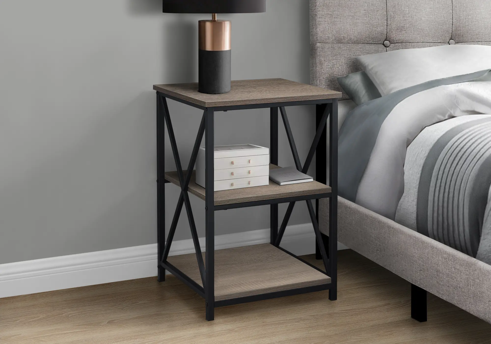 Taupe and Gray End Table - X Frame-3