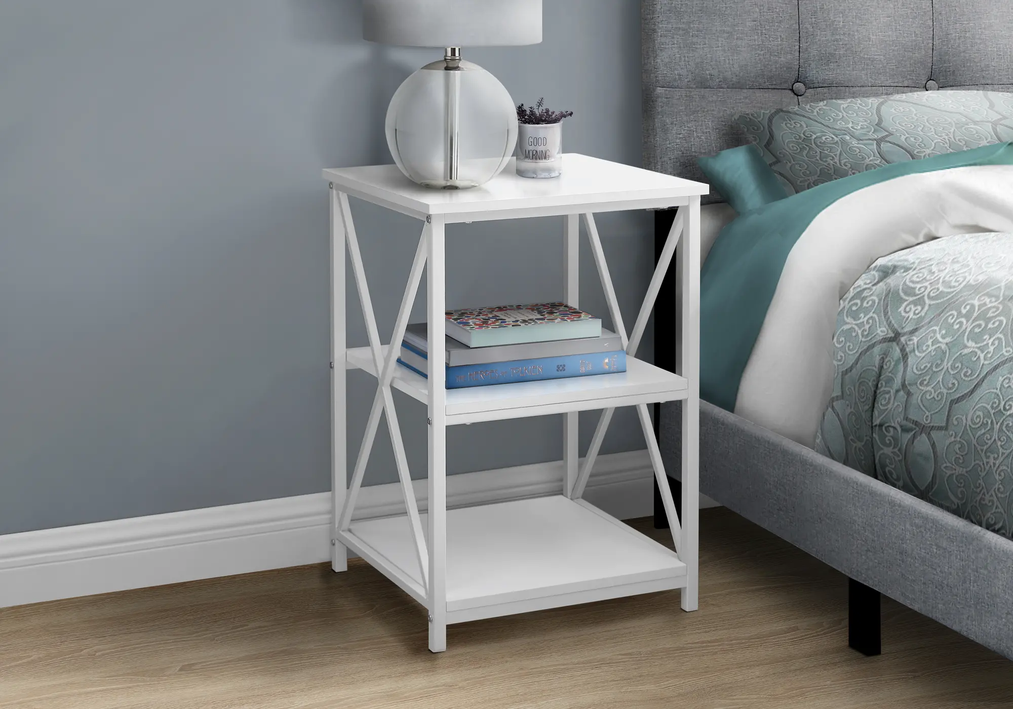 Contemporary White End Table - X Frame-2