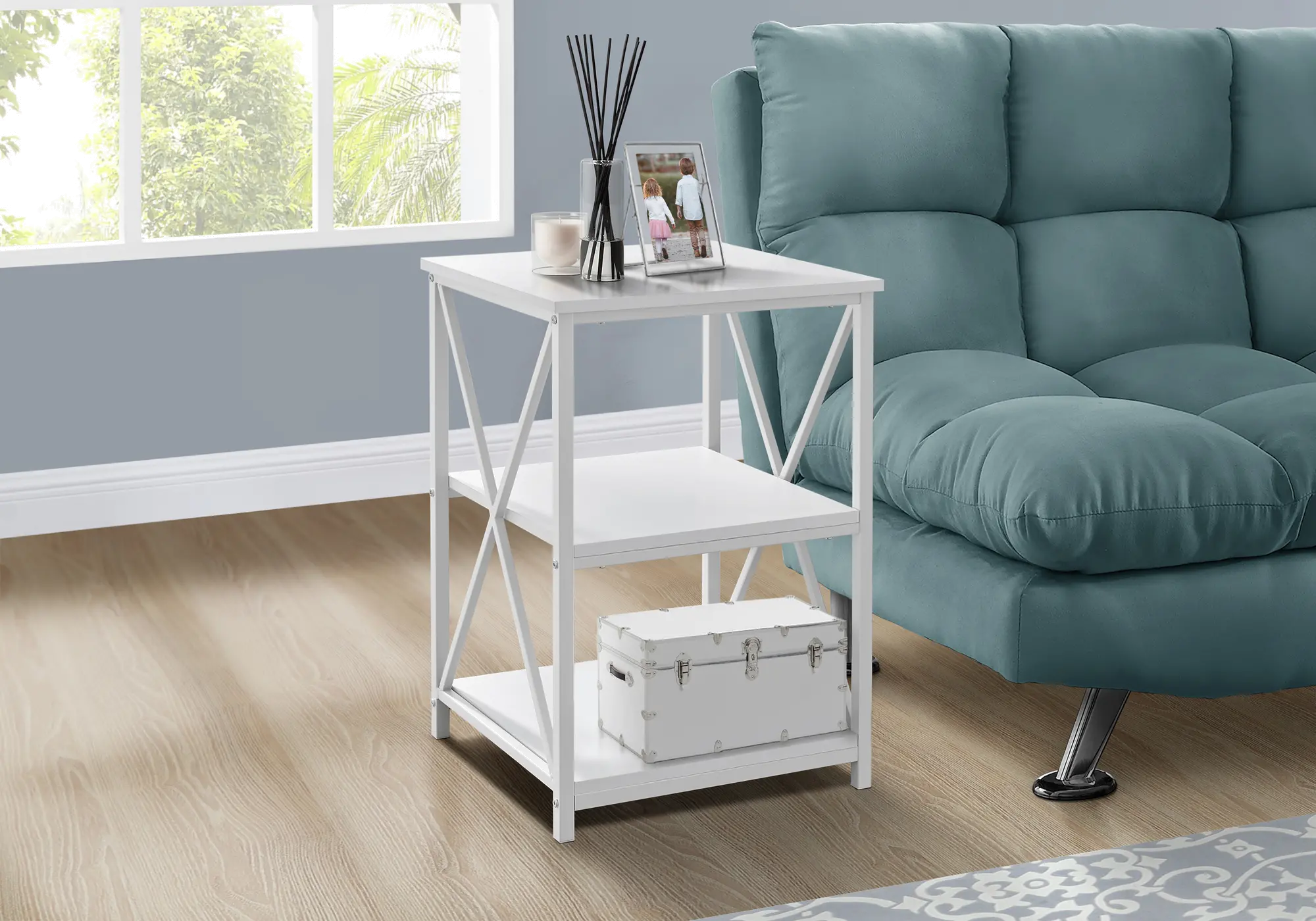 Contemporary White End Table - X Frame-3