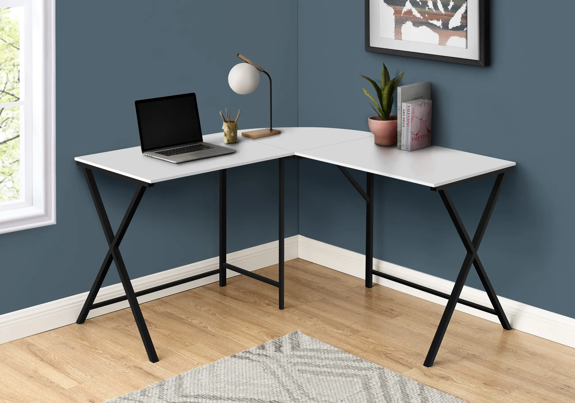Contemporary White and Black L-Shaped Computer Desk-1