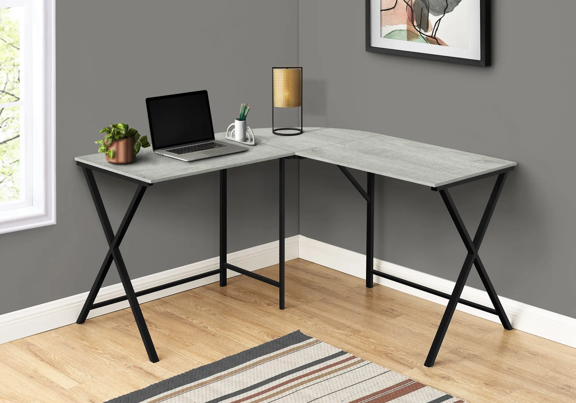Contemporary Gray and Black L-Shaped Computer Desk-2