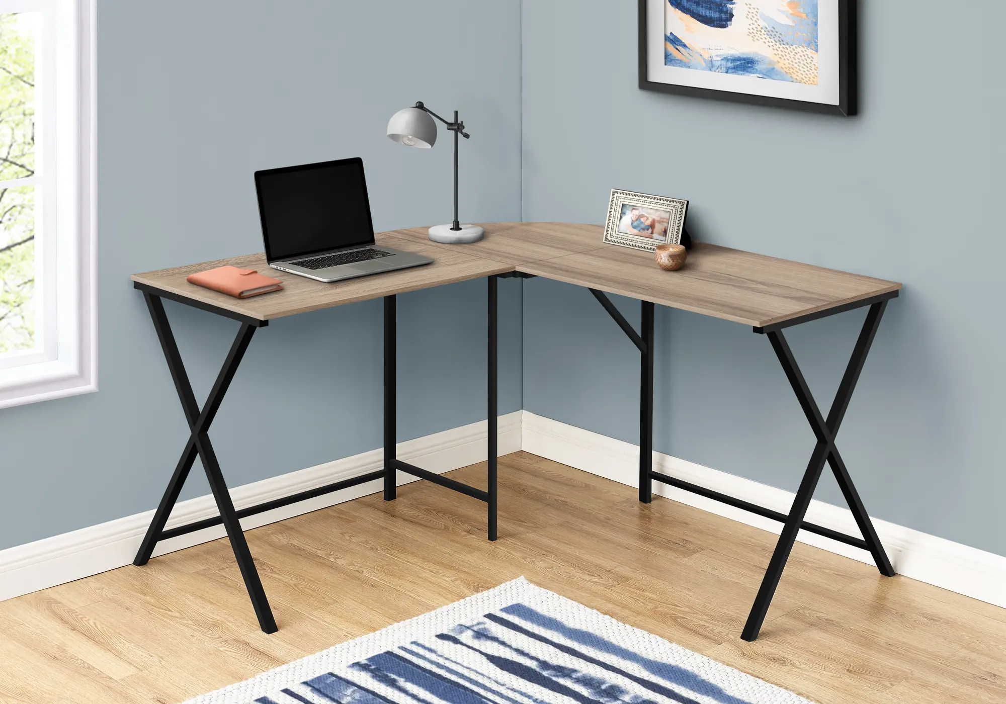Contemporary Taupe and Black L-Shaped Computer Desk-2