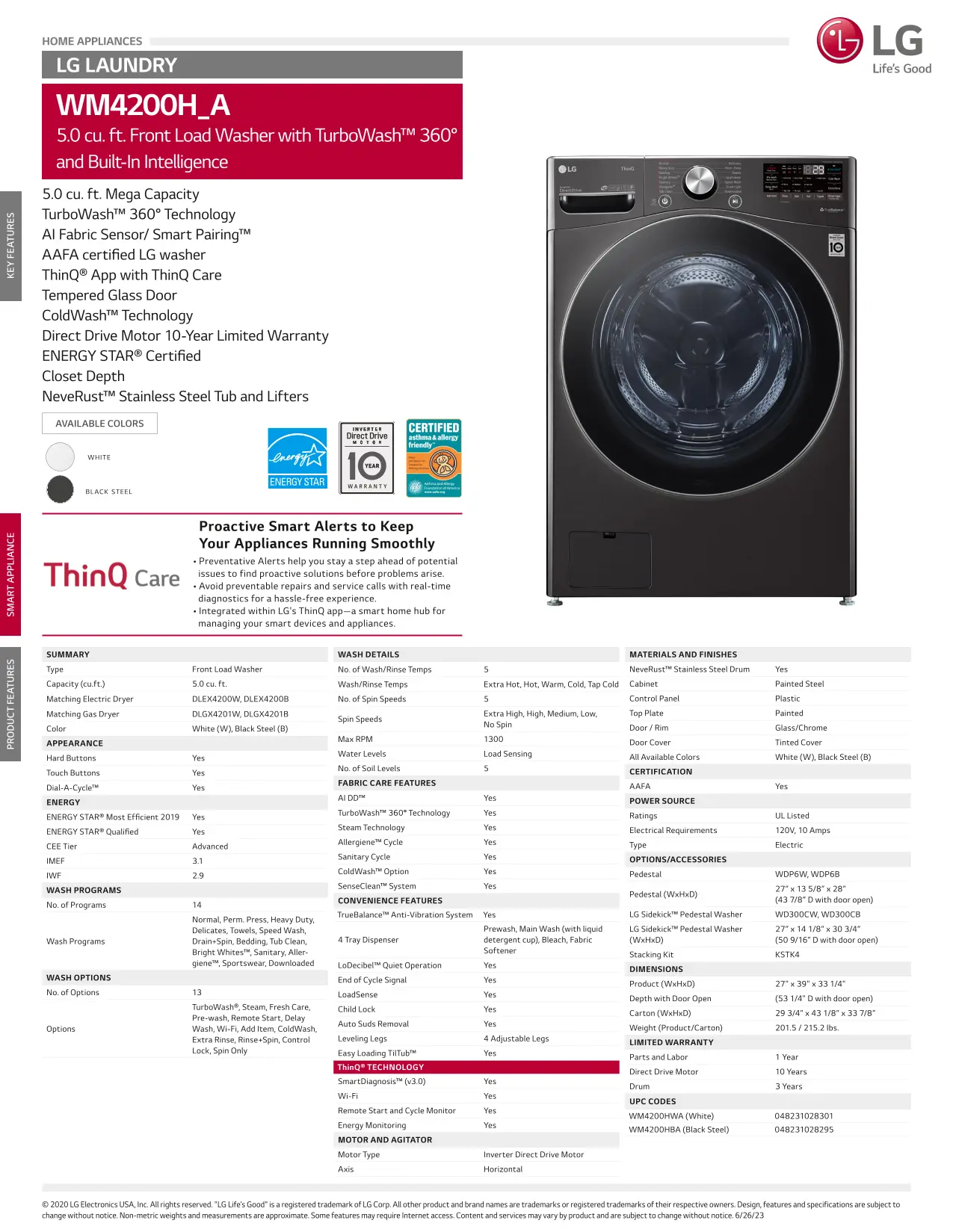 WM4200HWA LG Mega Capacity Smart Front Load Washer with TurboWash 360° - 5.0 cu. ft.-18