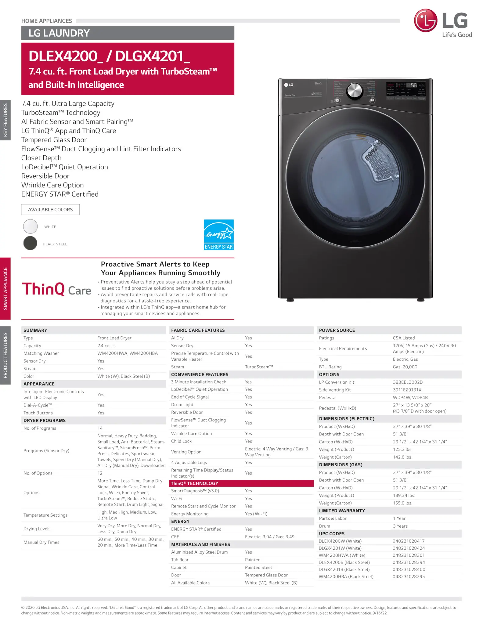 DLEX4200W LG Ultra Large Capacity Smart wi-fi Enabled Front Load Dryer - 7.4 cu. ft. White-14