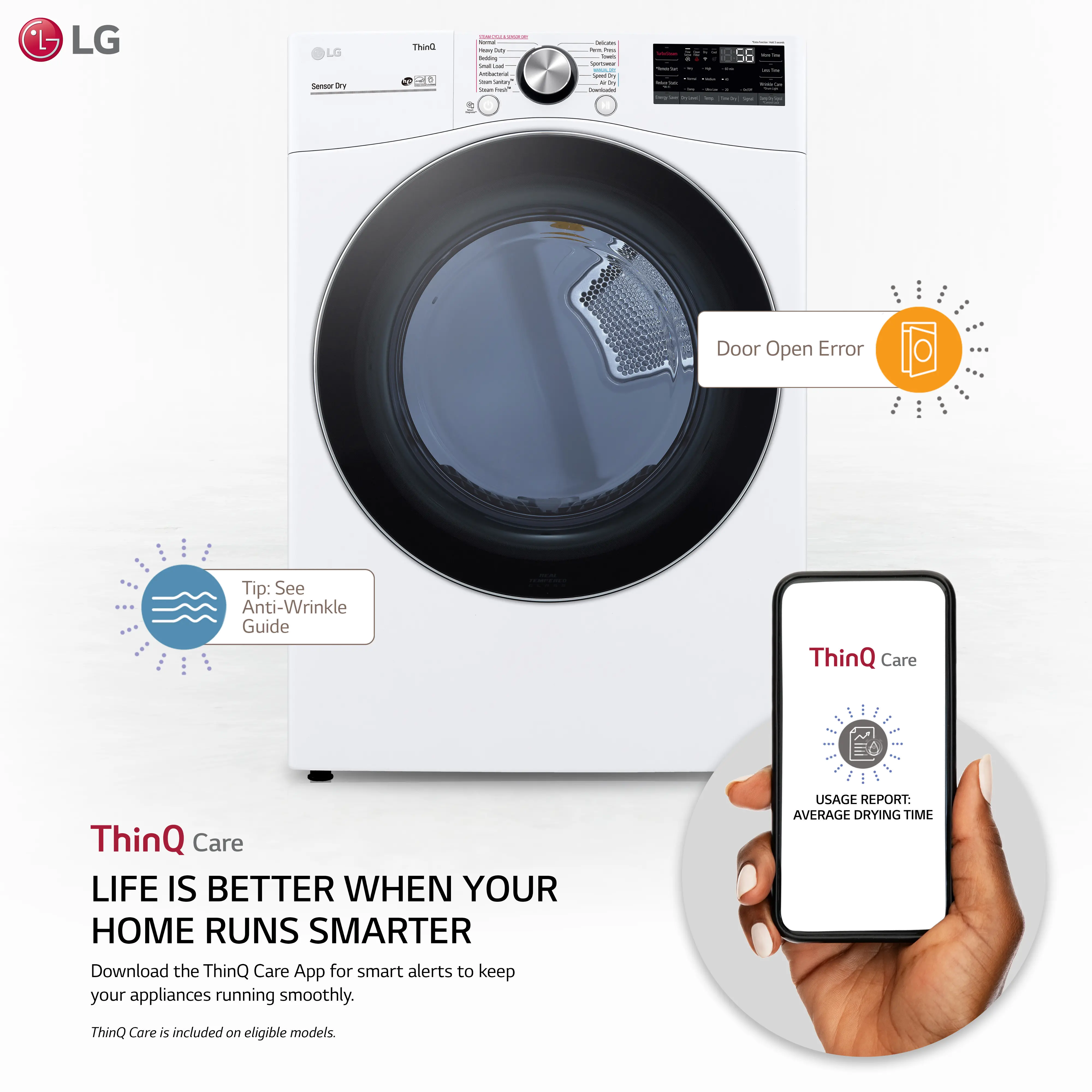 DLEX4200W LG Ultra Large Capacity Smart wi-fi Enabled Front Load Dryer - 7.4 cu. ft. White-6