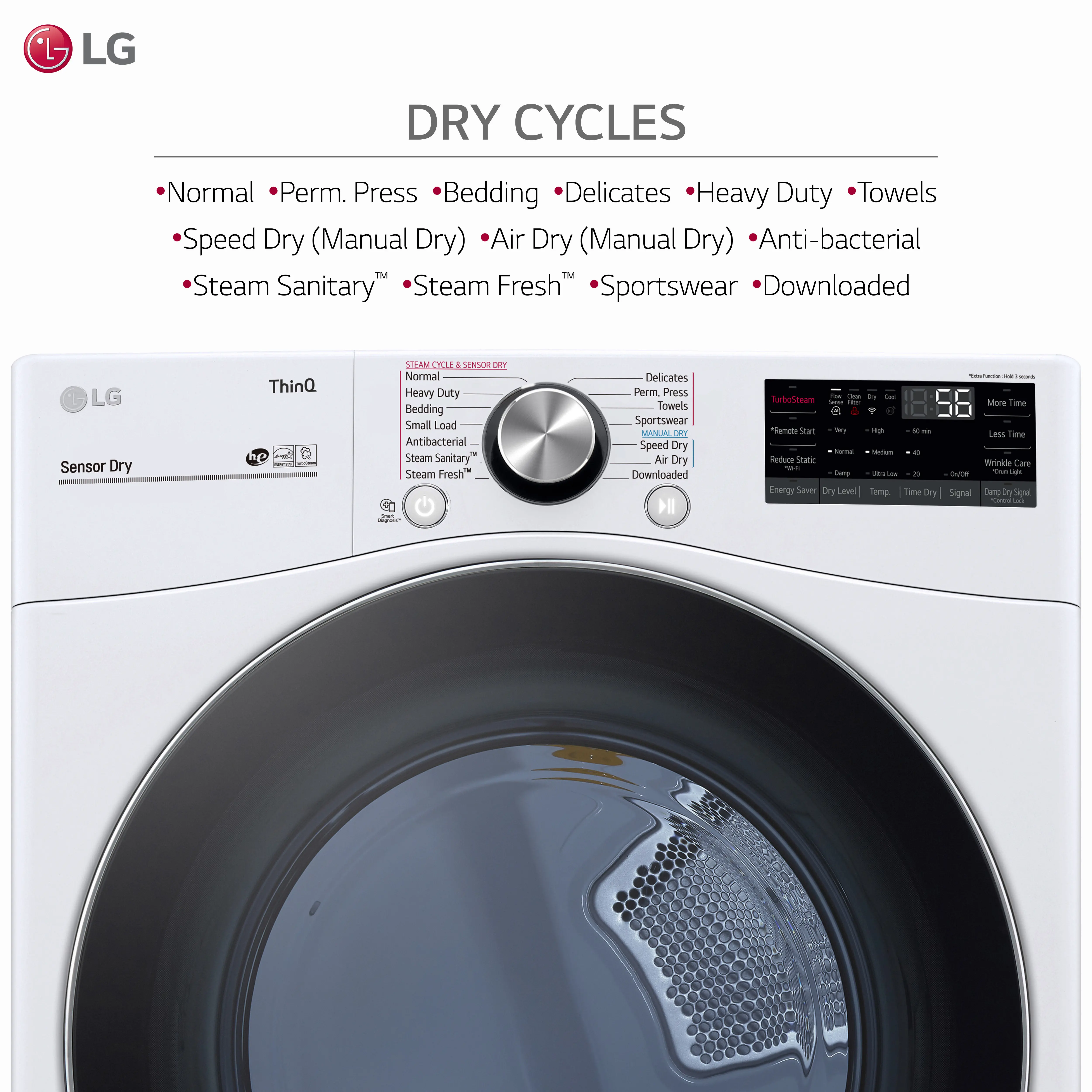 DLEX4200W LG Ultra Large Capacity Smart wi-fi Enabled Front Load Dryer - 7.4 cu. ft. White-7