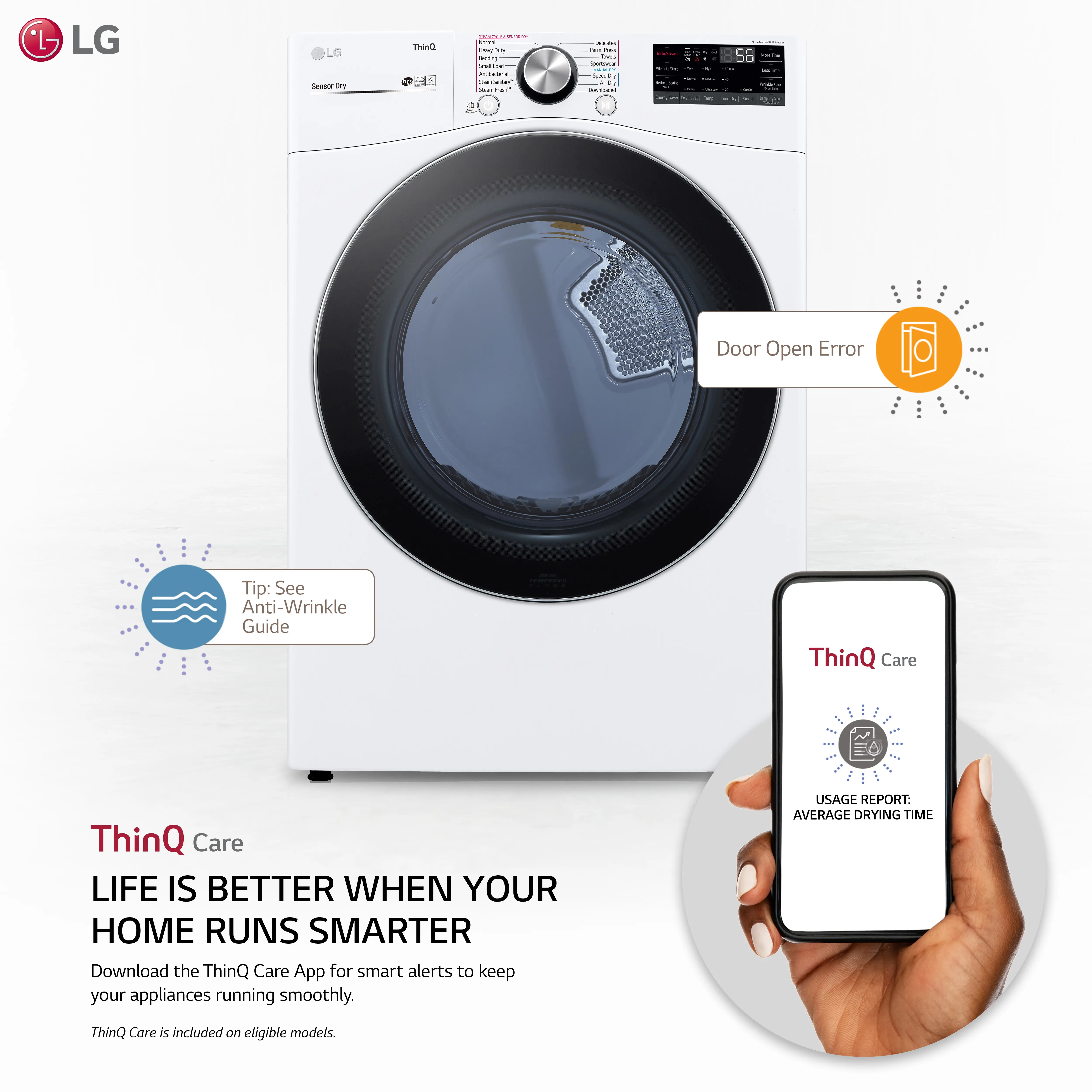 DLEX4200W LG Ultra Large Capacity Smart wi-fi Enabled Front Load Dryer - 7.4 cu. ft. White-8