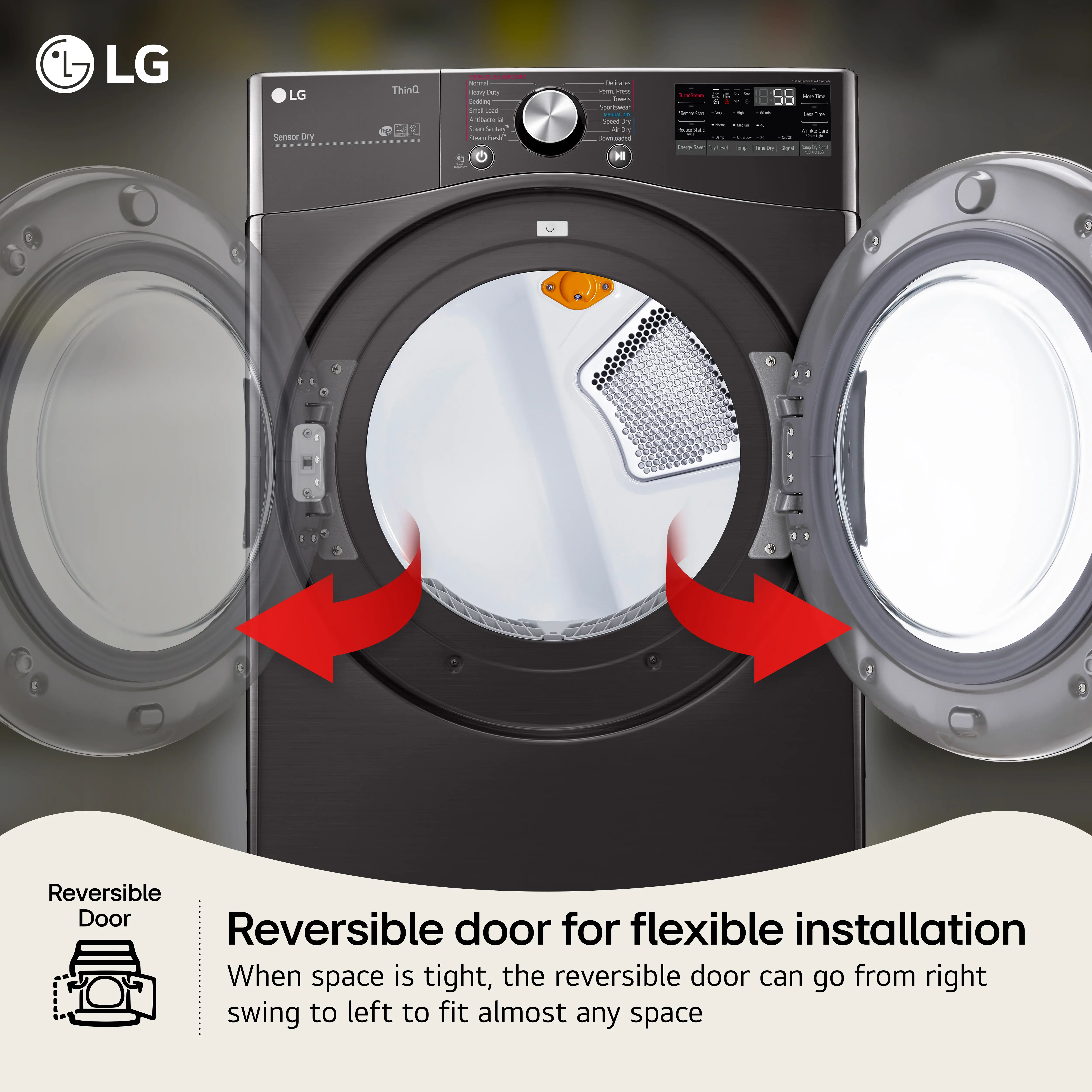 DLGX4201B LG Ultra Large Capacity Gas Dryer with TurboSteam and Built-In Intelligence - Black Steel 7.4 cu. ft.-2